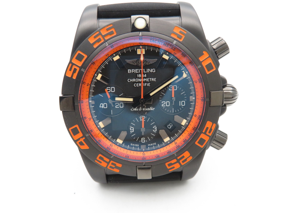 Chronomat B01 Raven DLC Rubber Strap Black Stick Markers Orange 44.5mm 7750