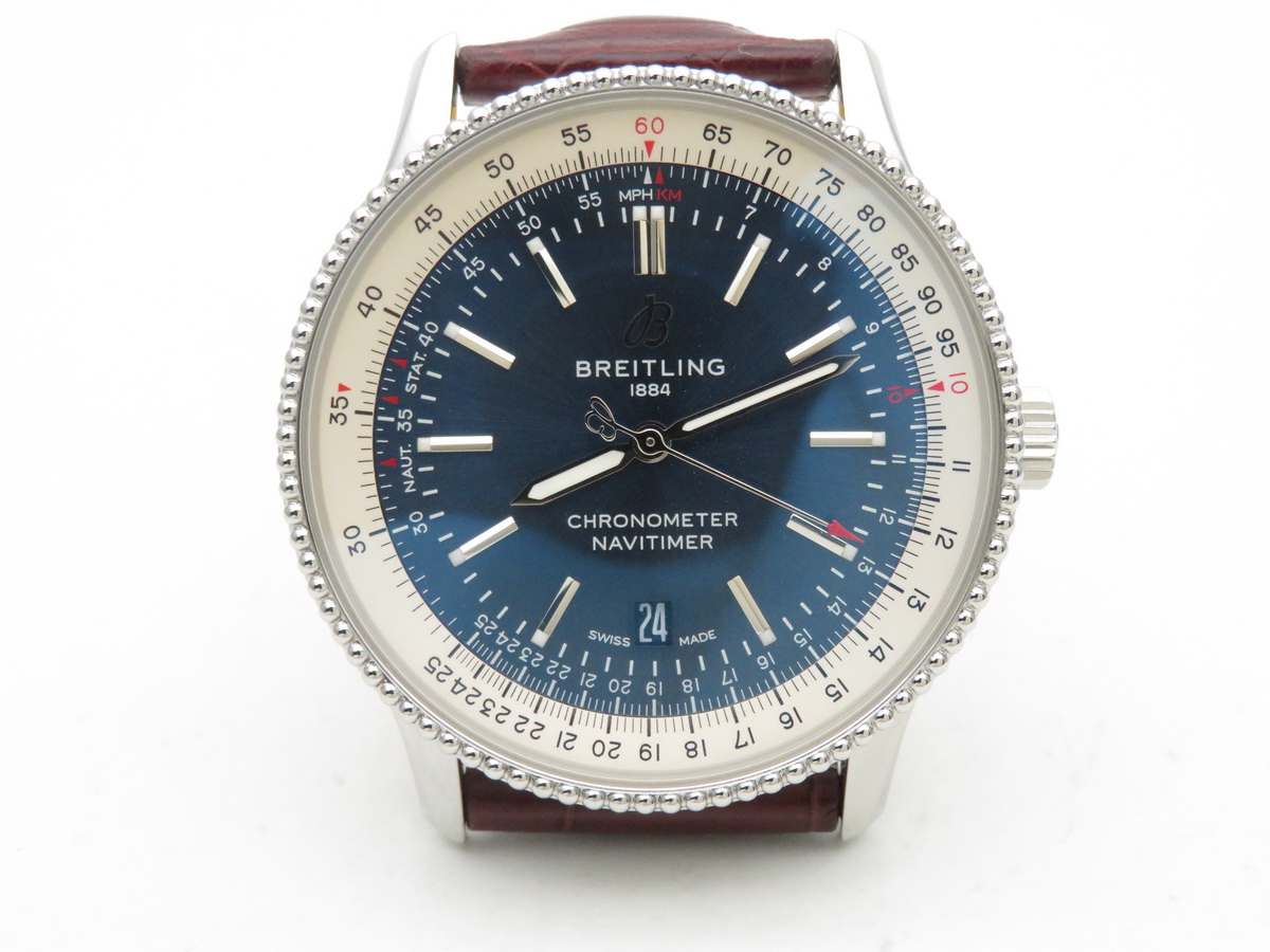 Navitimer 1 41mm Brown Stainless Steel Leather Strap Blue 2824