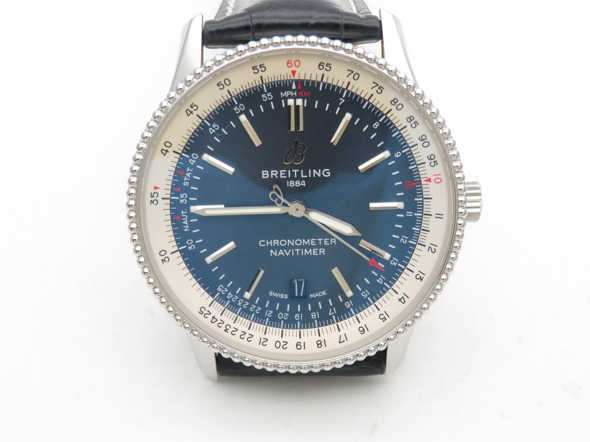 Navitimer 1 41mm Black Stainless Steel Leather Strap Blue 2824