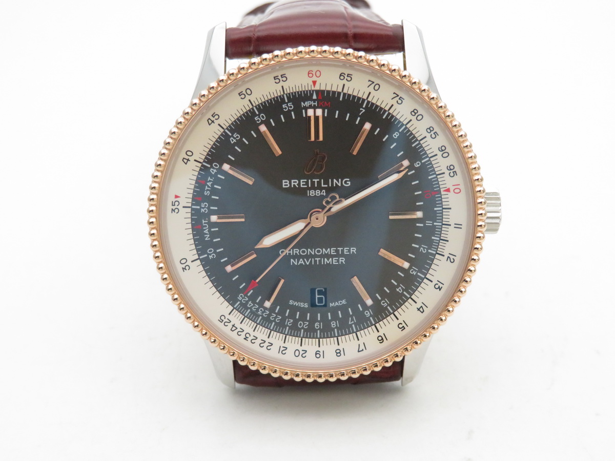 Navitimer 1 41mm Rose Gold Stainless Steel Leather Strap Grey 2824