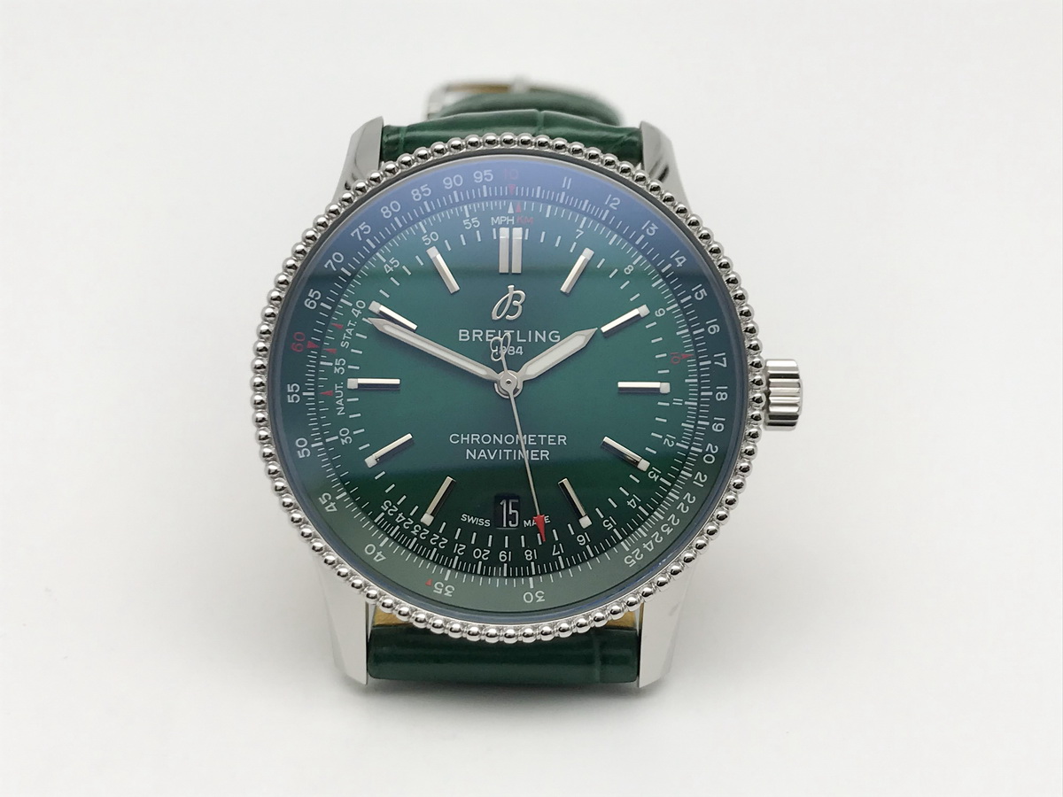 Navitimer 41mm Stainless Steel Leather Strap Green 2824