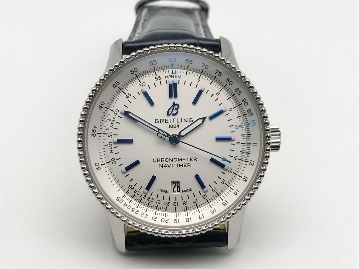 Navitimer 41mm Stainless Steel Leather Strap White 2824