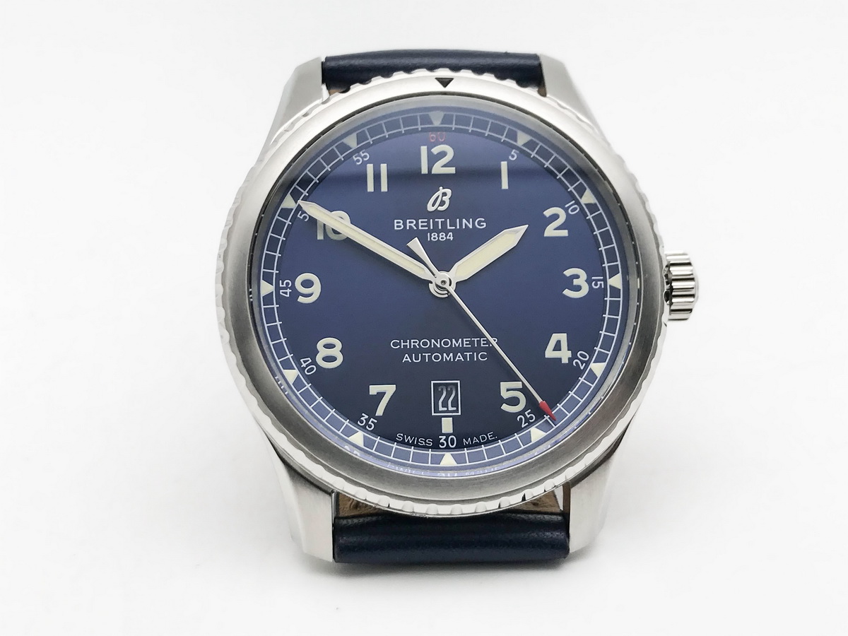 Navitimer Aviator 8 Stainless Steel Leather Strap Blue Arabic Numerals 41mm 2824