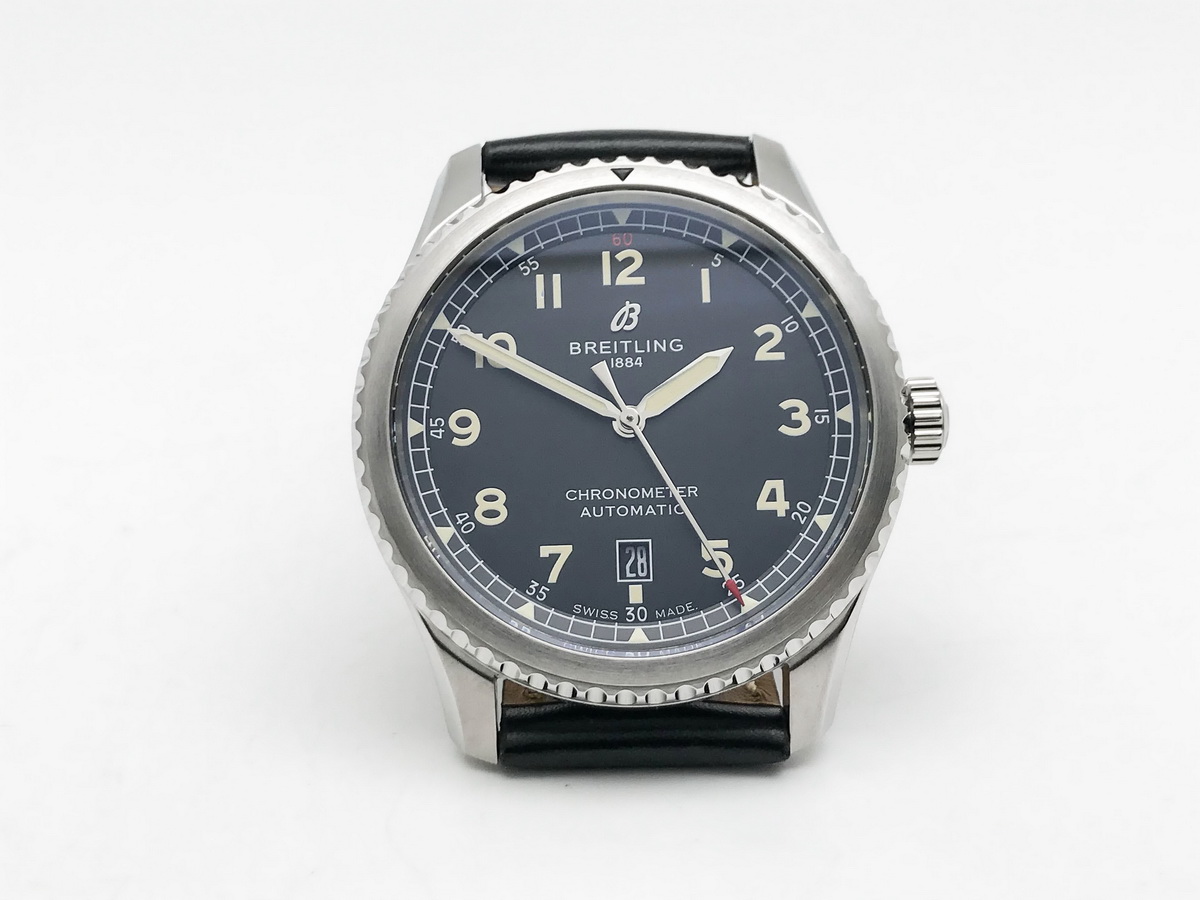 Navitimer Aviator 8 Stainless Steel Leather Strap Black Arabic Numerals 41mm 2824