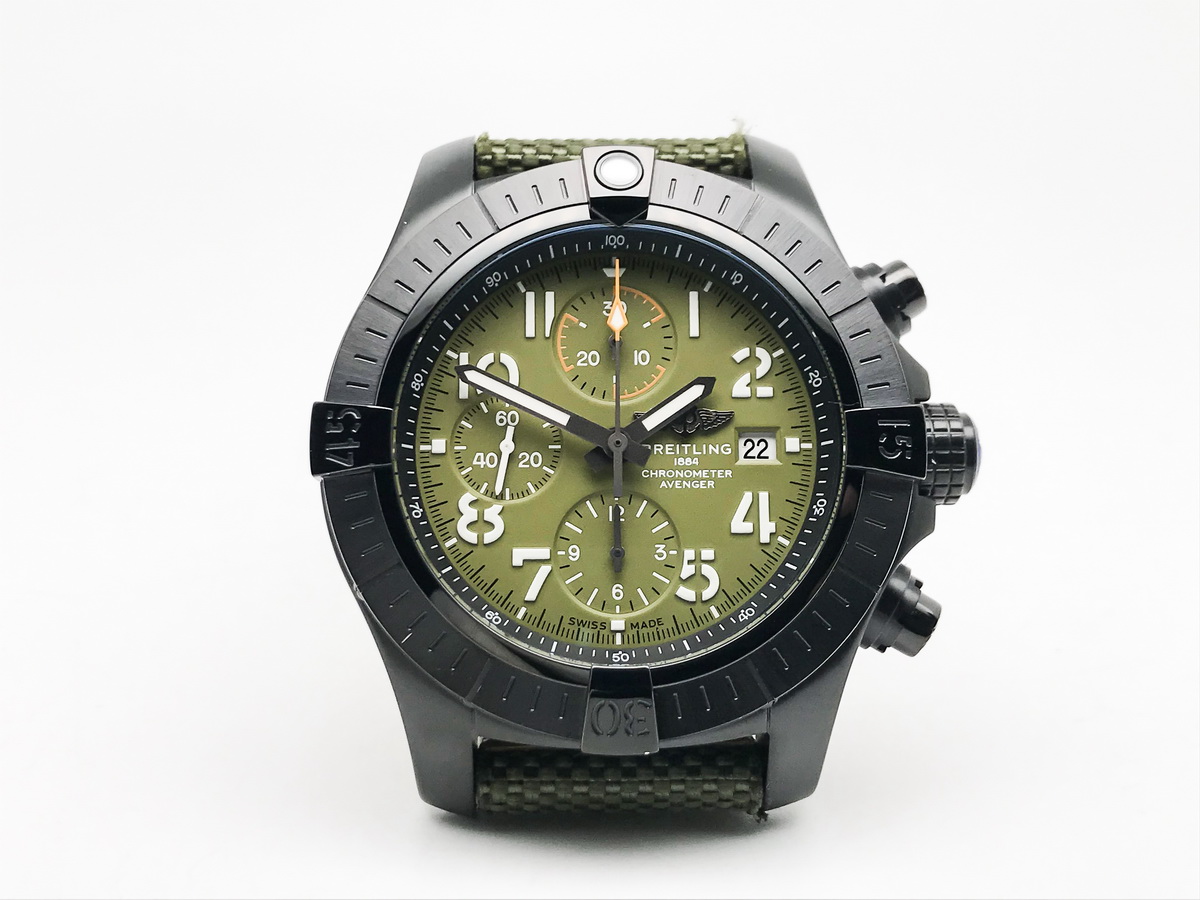 Avenger Chrono 45mm PVD Nylon Leather Strap Khaki Arabic Numerals 7750