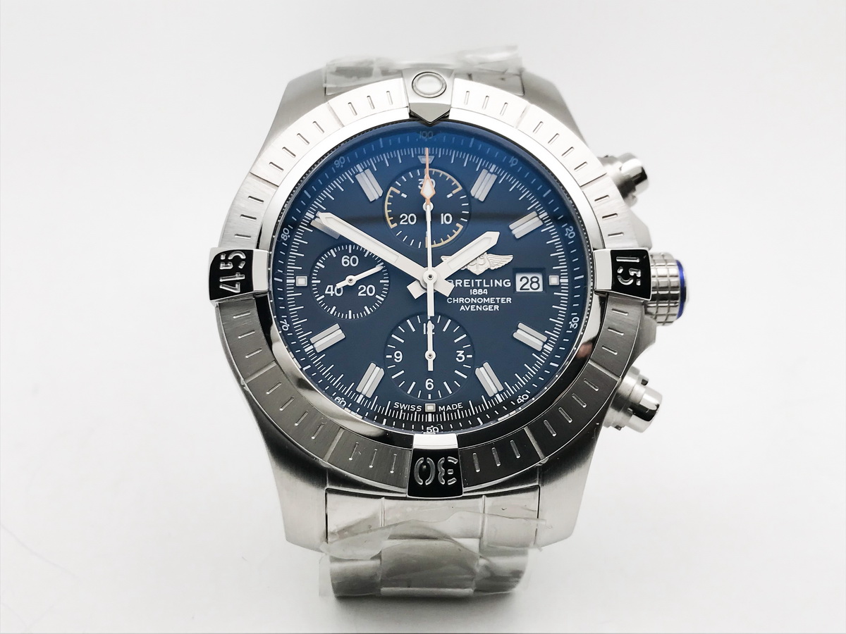 Avenger Chrono 45mm Stainless Steel Bracelet Black Stick Markers 7750
