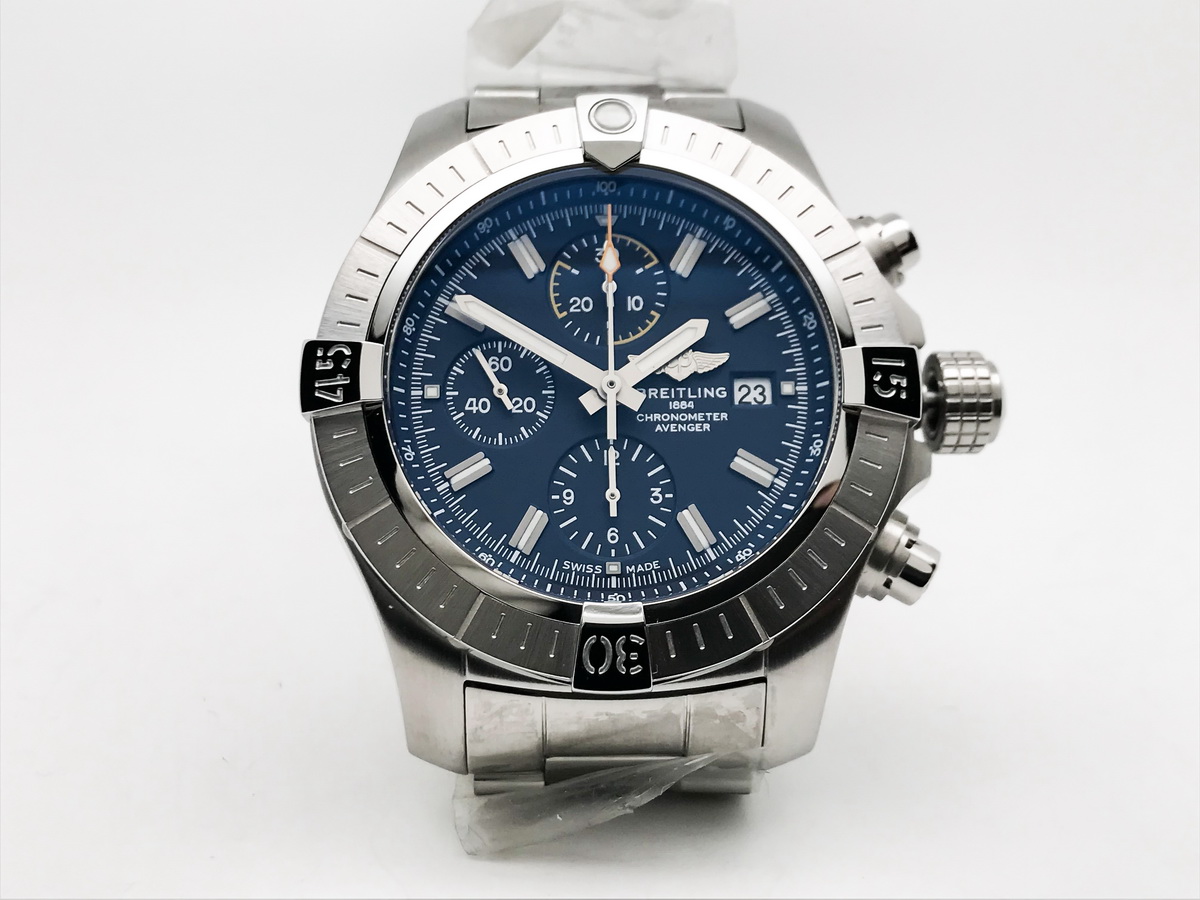 Avenger Chrono 45mm Stainless Steel Bracelet Blue Stick Markers 7750