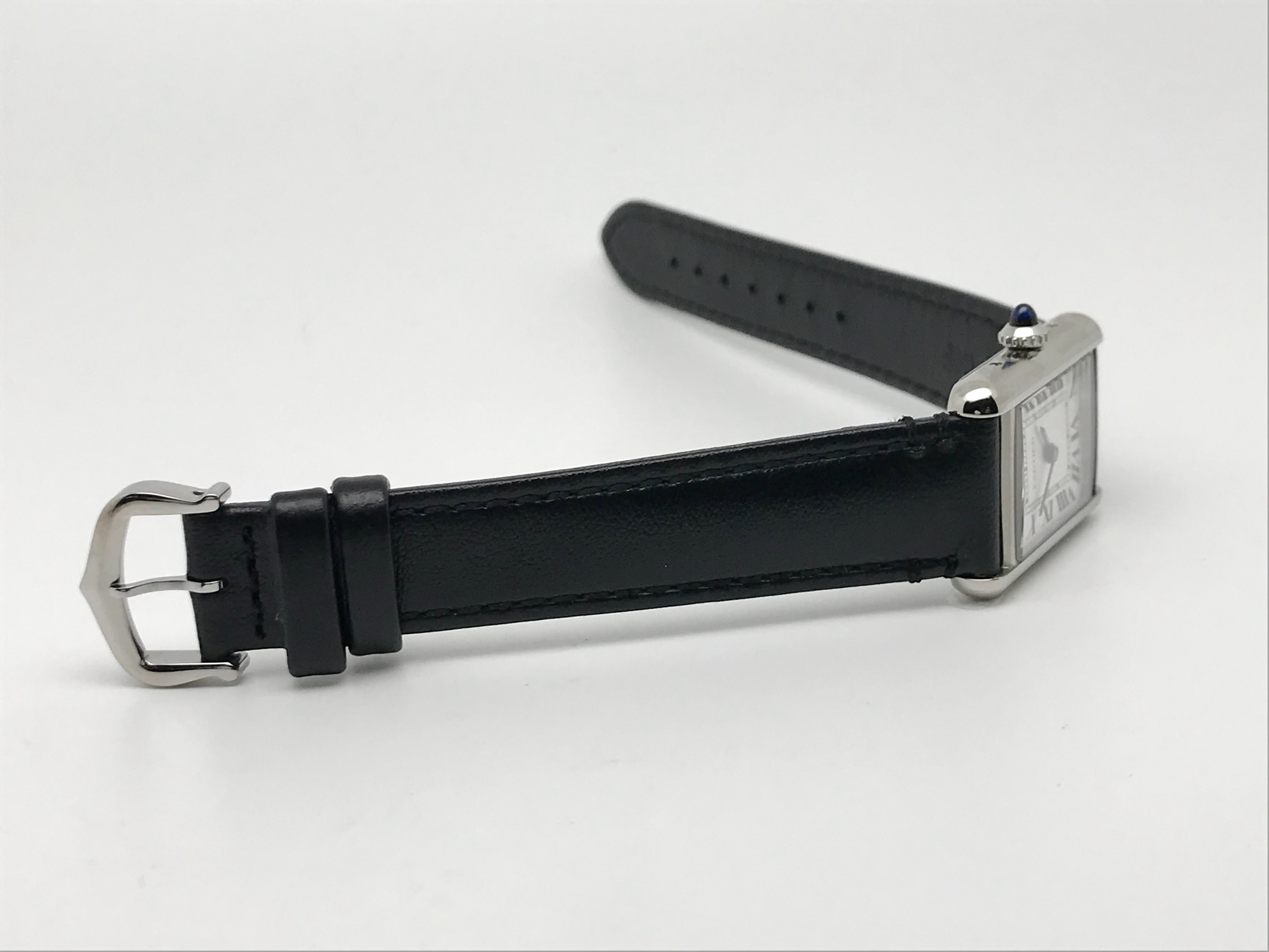 Tank Must 30mm Ladies Stainless Steel White Dial Black Leather Strap Quartz 3