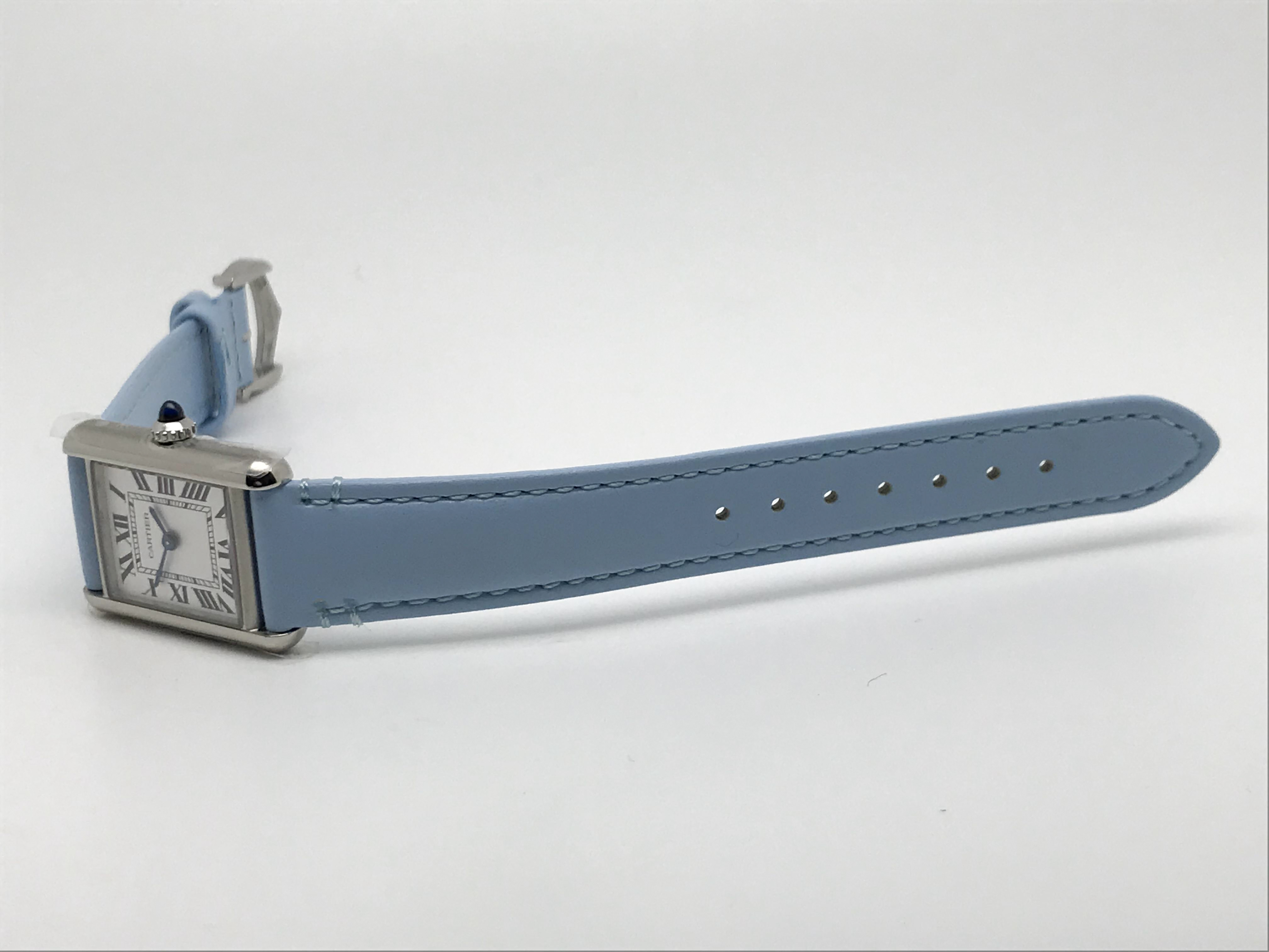 Tank Must 30mm Ladies Stainless Steel White Dial Blue Leather Strap Quartz 2