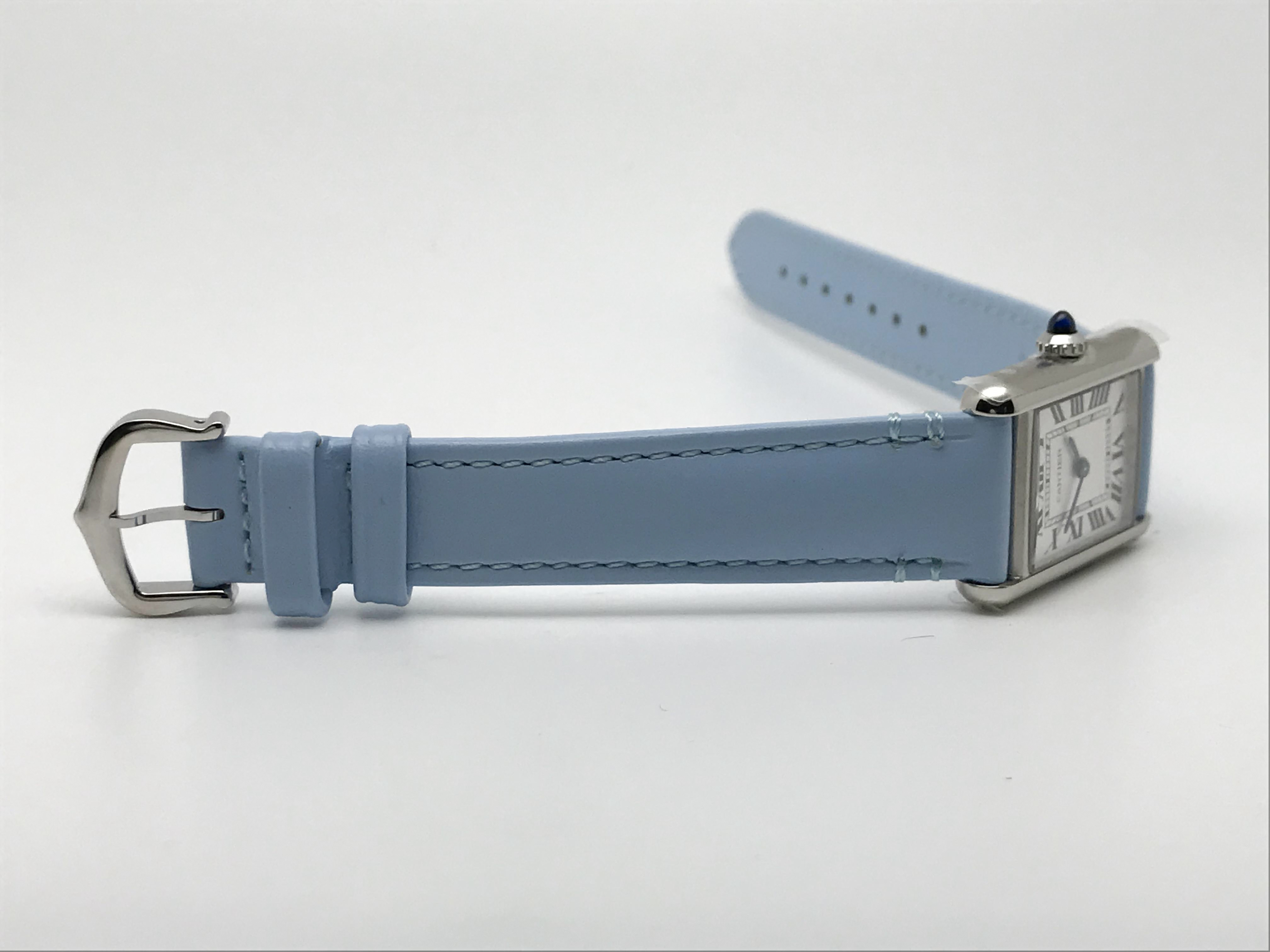Tank Must 30mm Ladies Stainless Steel White Dial Blue Leather Strap Quartz 3
