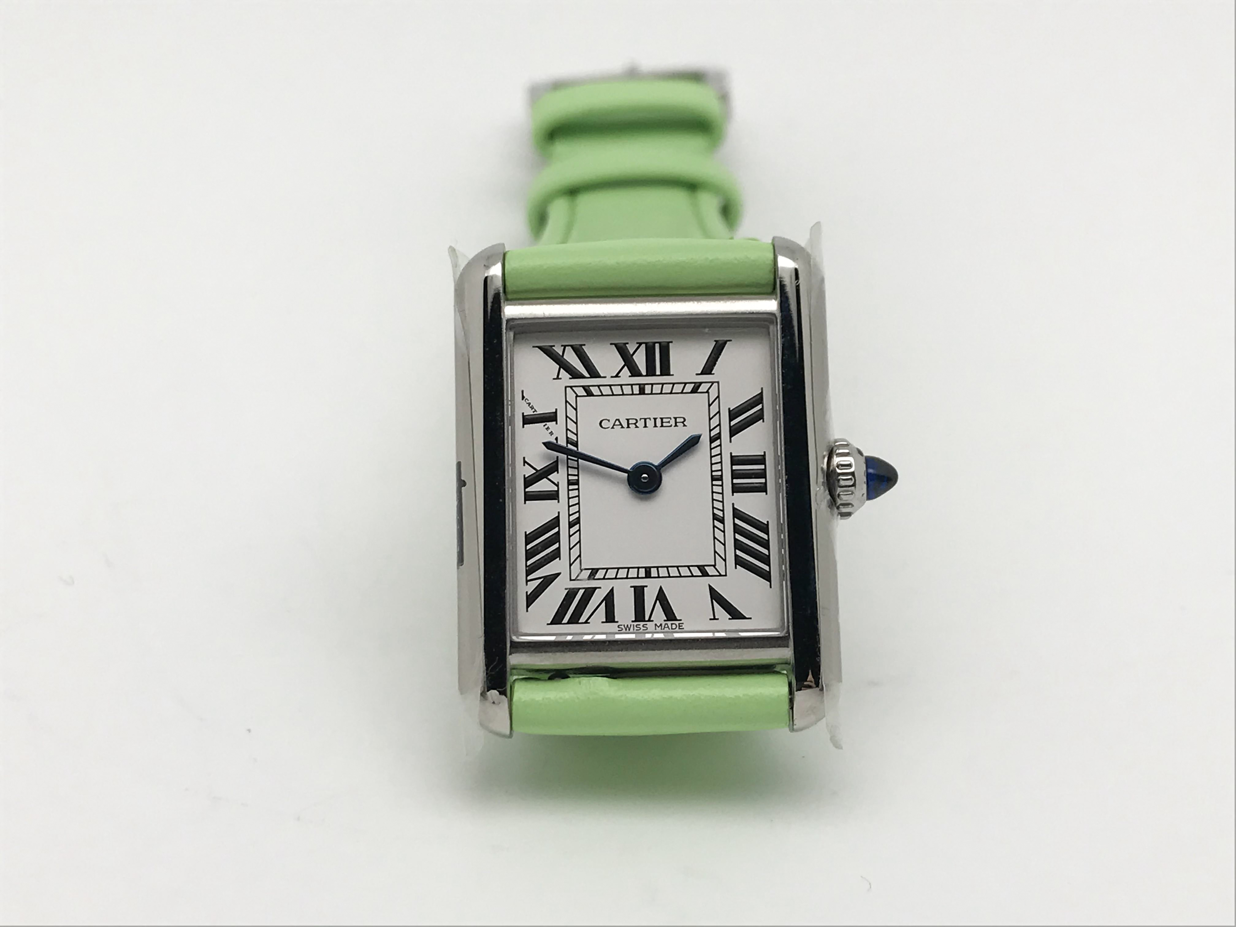 Tank Must 30mm Ladies Stainless Steel White Dial Green Leather Strap Quartz