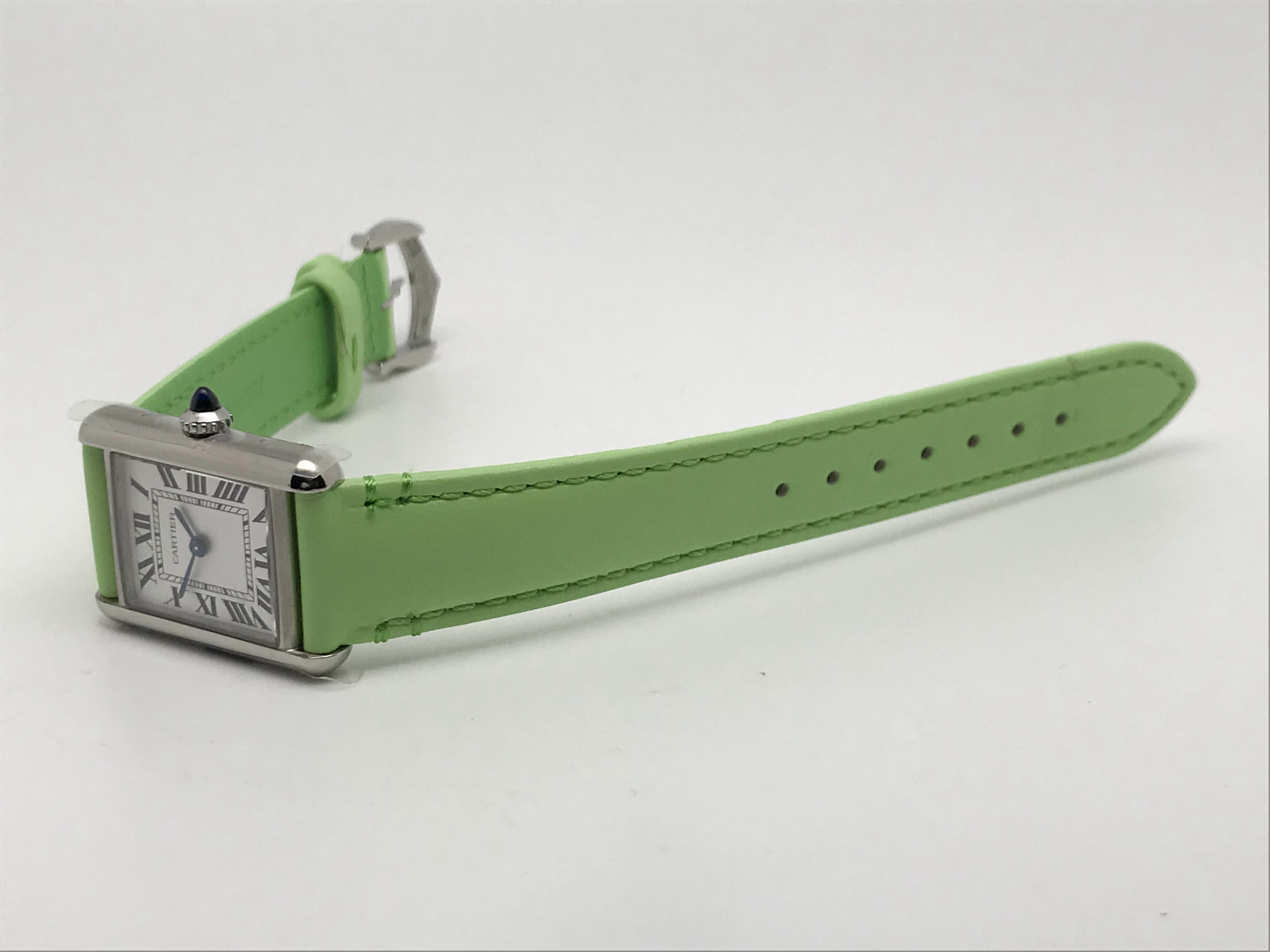 Tank Must 30mm Ladies Stainless Steel White Dial Green Leather Strap Quartz 2