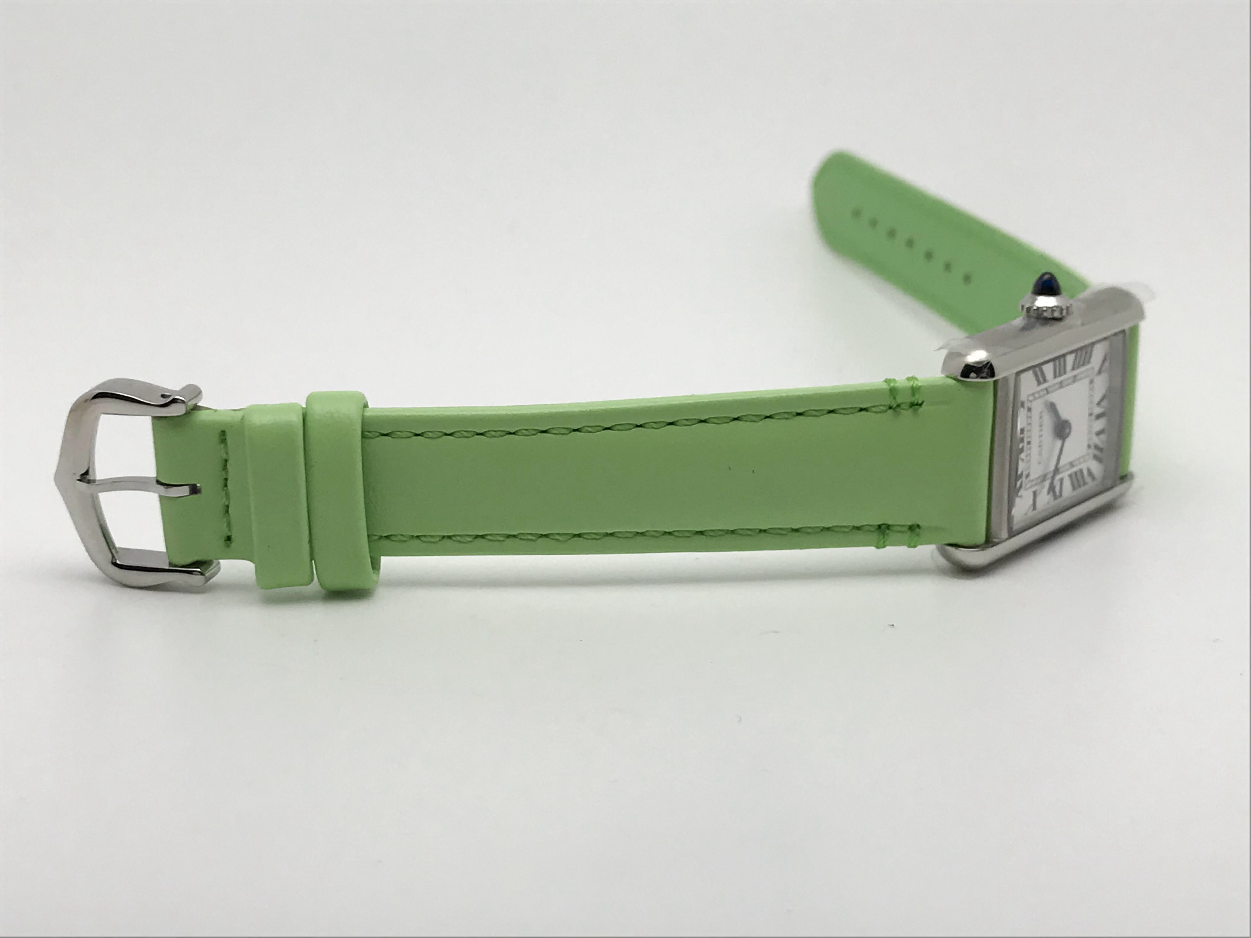 Tank Must 30mm Ladies Stainless Steel White Dial Green Leather Strap Quartz 3