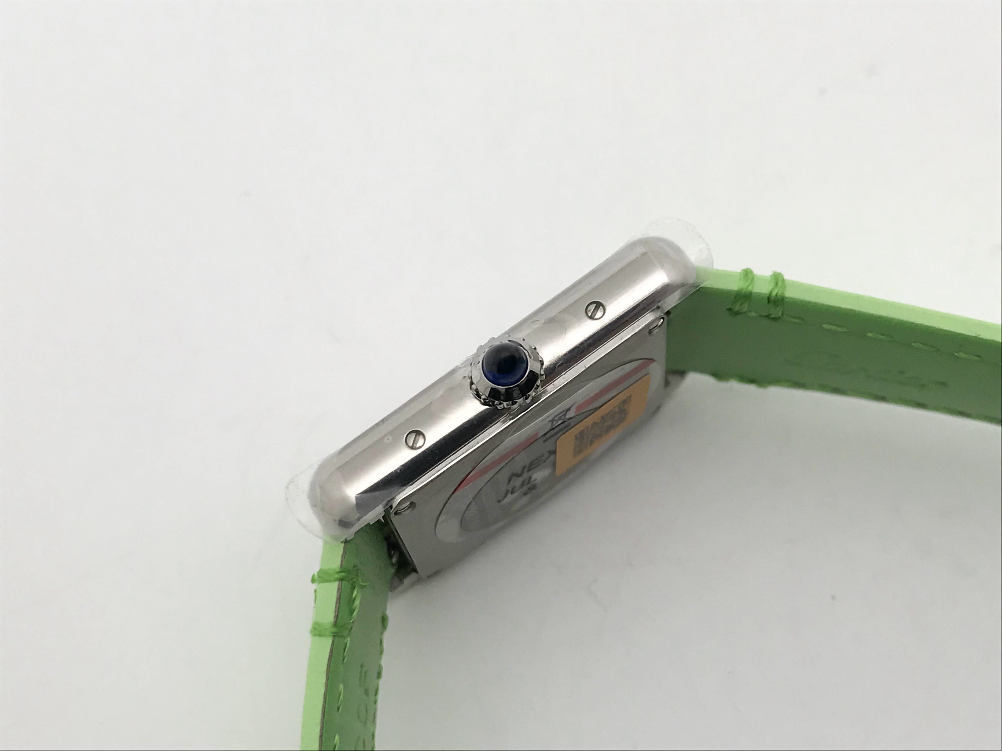 Tank Must 30mm Ladies Stainless Steel White Dial Green Leather Strap Quartz 4
