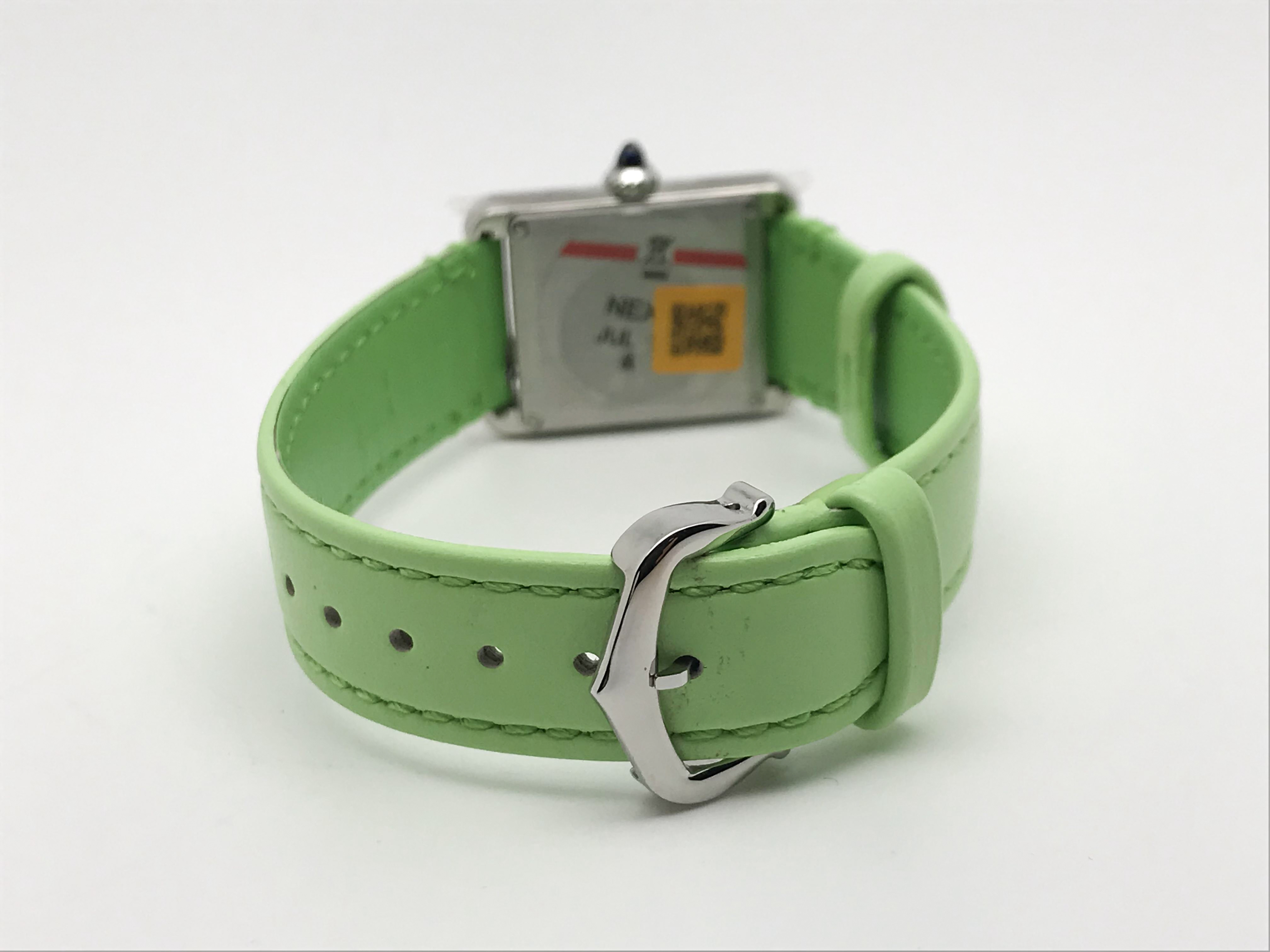 Tank Must 30mm Ladies Stainless Steel White Dial Green Leather Strap Quartz 7