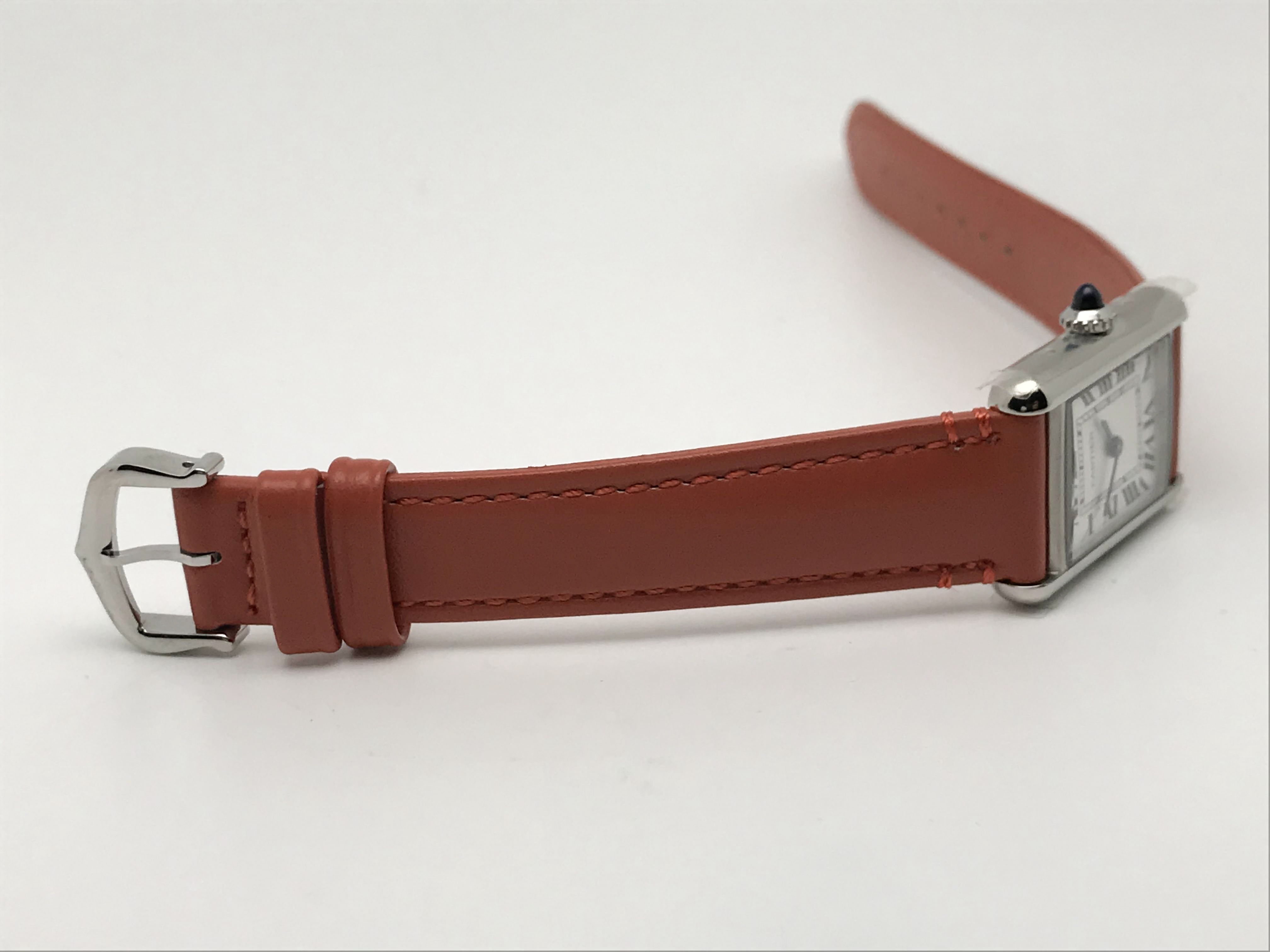 Tank Must 30mm Ladies Stainless Steel White Dial Orange Leather Strap Quartz 3