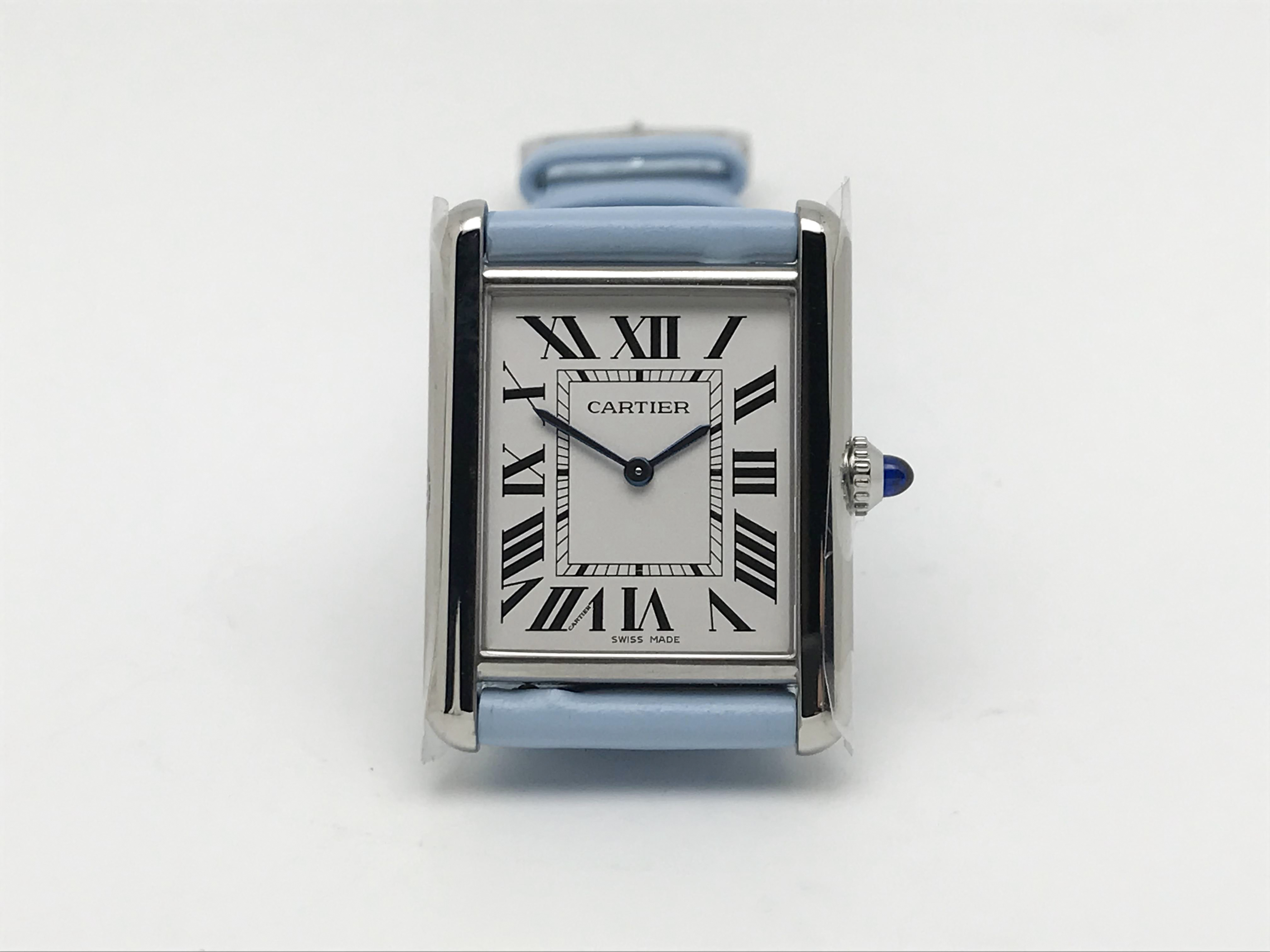 Tank Must 34mm Large Stainless Steel White Dial Blue Leather Strap Quartz