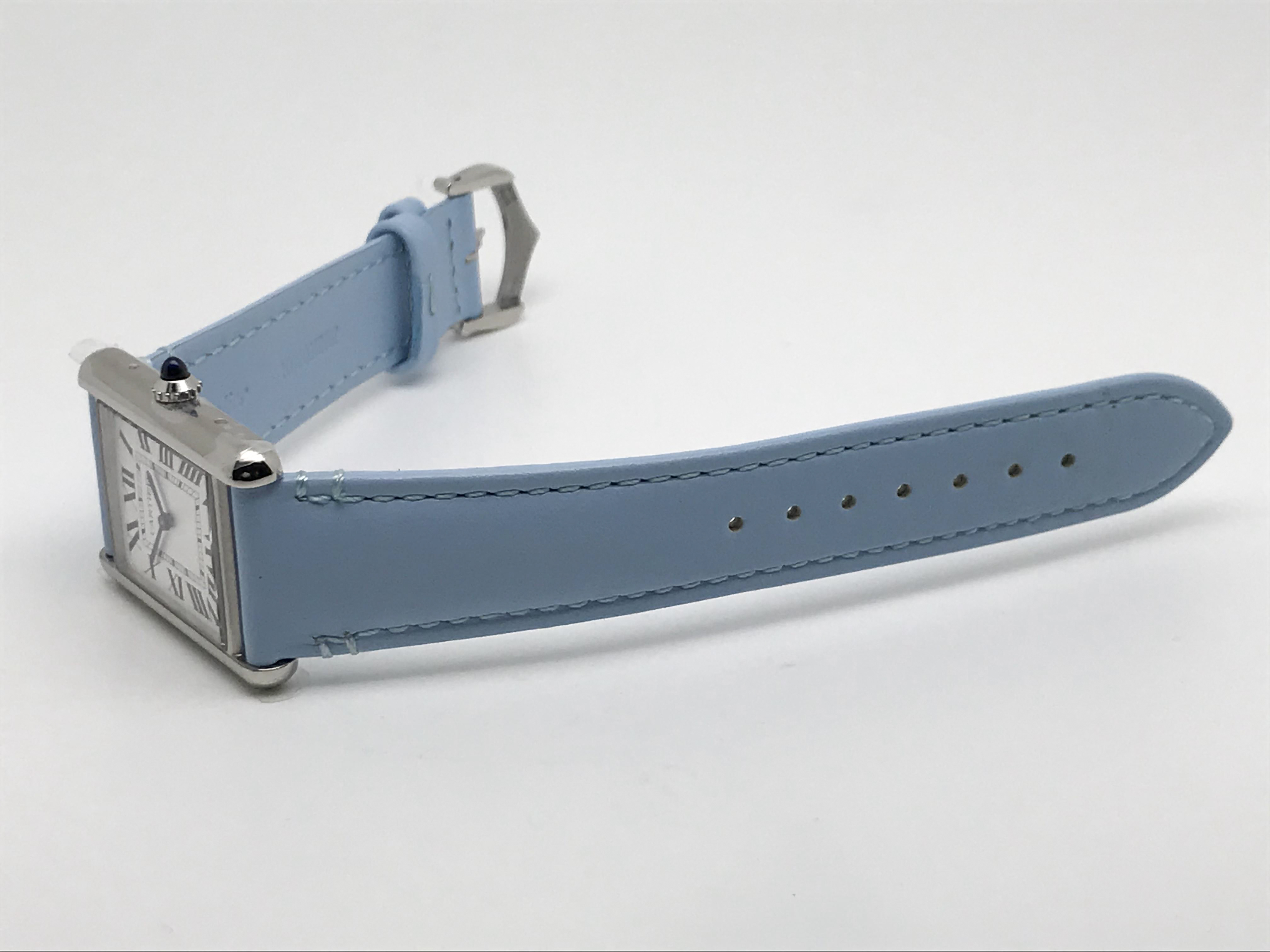 Tank Must 34mm Large Stainless Steel White Dial Blue Leather Strap Quartz 2