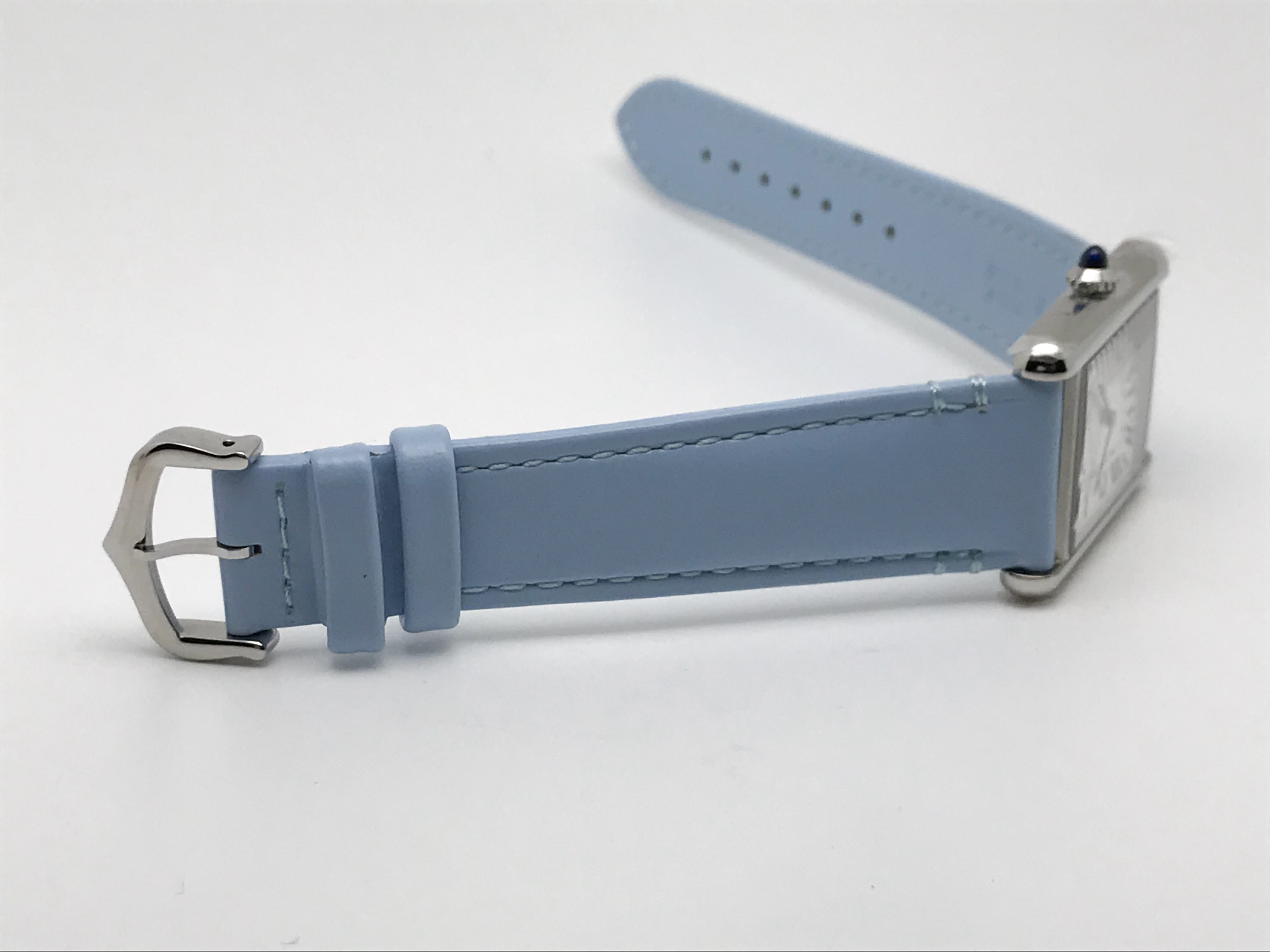 Tank Must 34mm Large Stainless Steel White Dial Blue Leather Strap Quartz 3