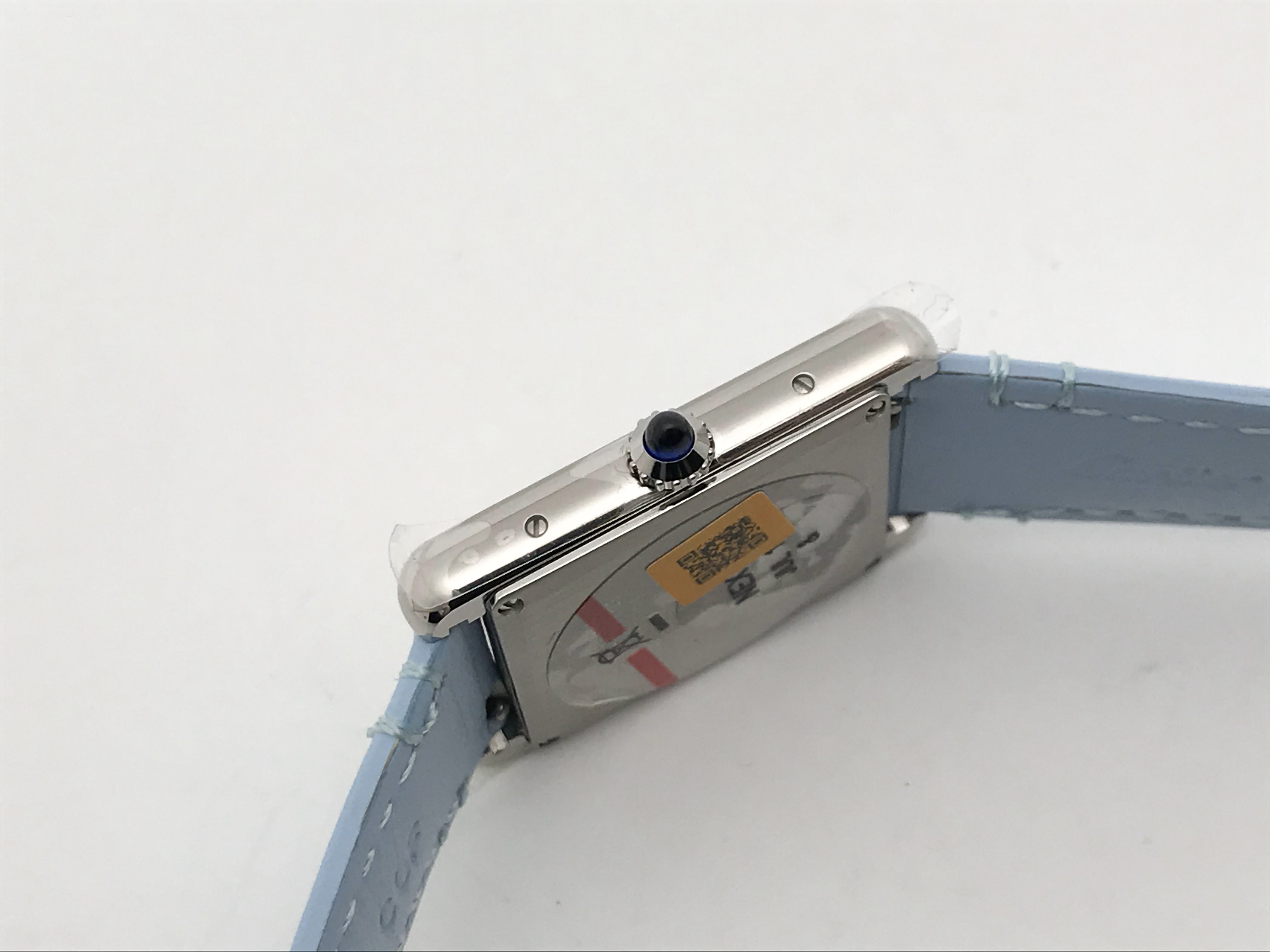 Tank Must 34mm Large Stainless Steel White Dial Blue Leather Strap Quartz 4