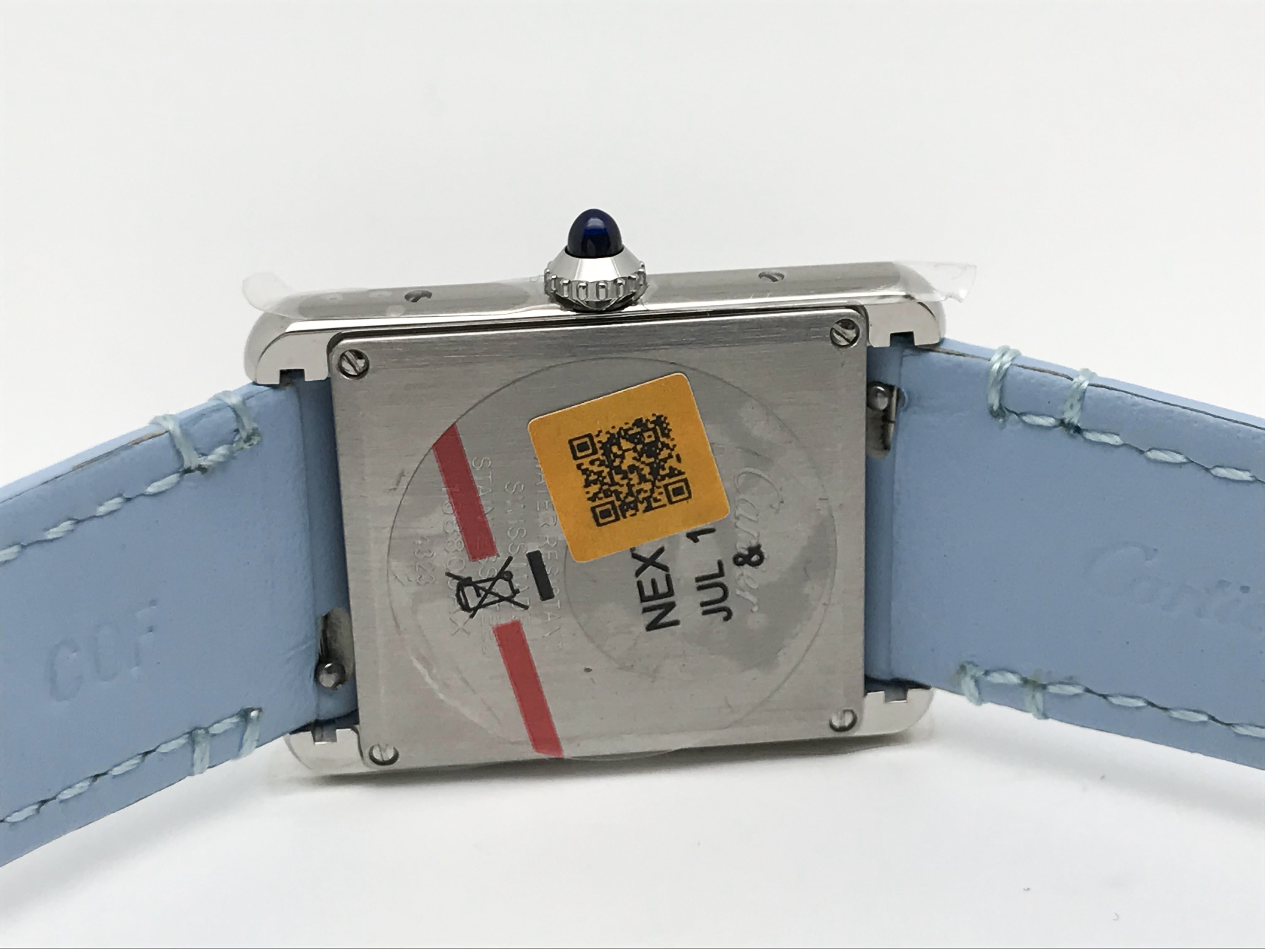 Tank Must 34mm Large Stainless Steel White Dial Blue Leather Strap Quartz 6