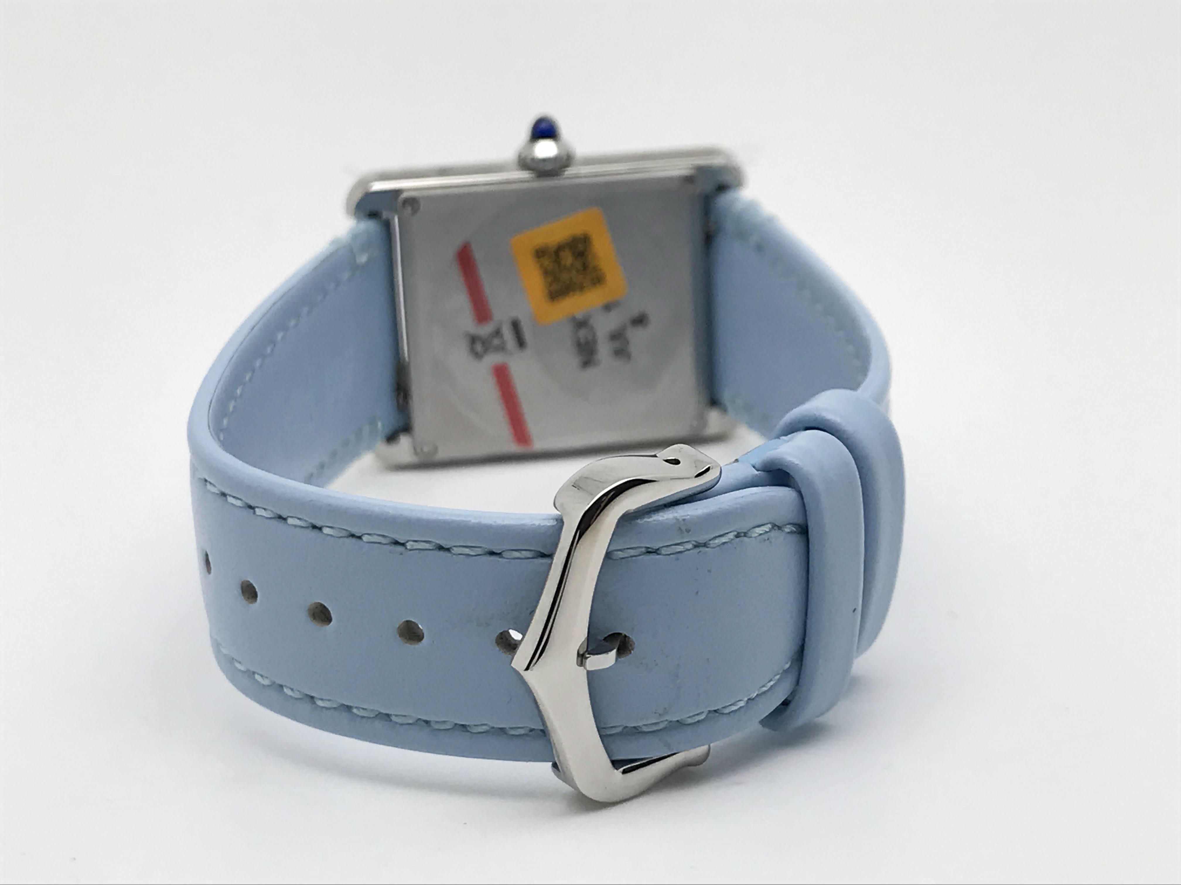 Tank Must 34mm Large Stainless Steel White Dial Blue Leather Strap Quartz 8