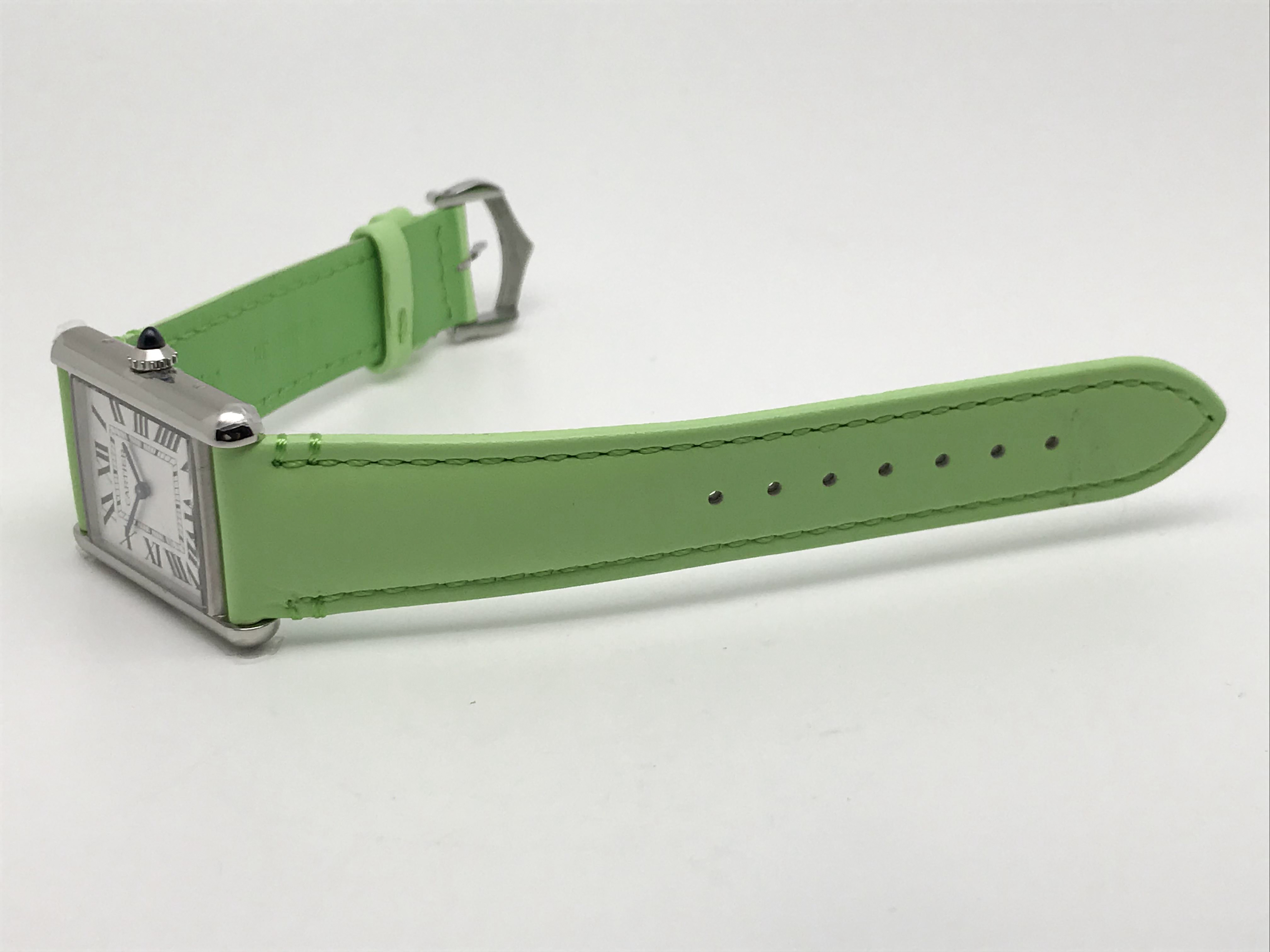 Tank Must 34mm Large Stainless Steel White Dial Green Leather Strap Quartz 2