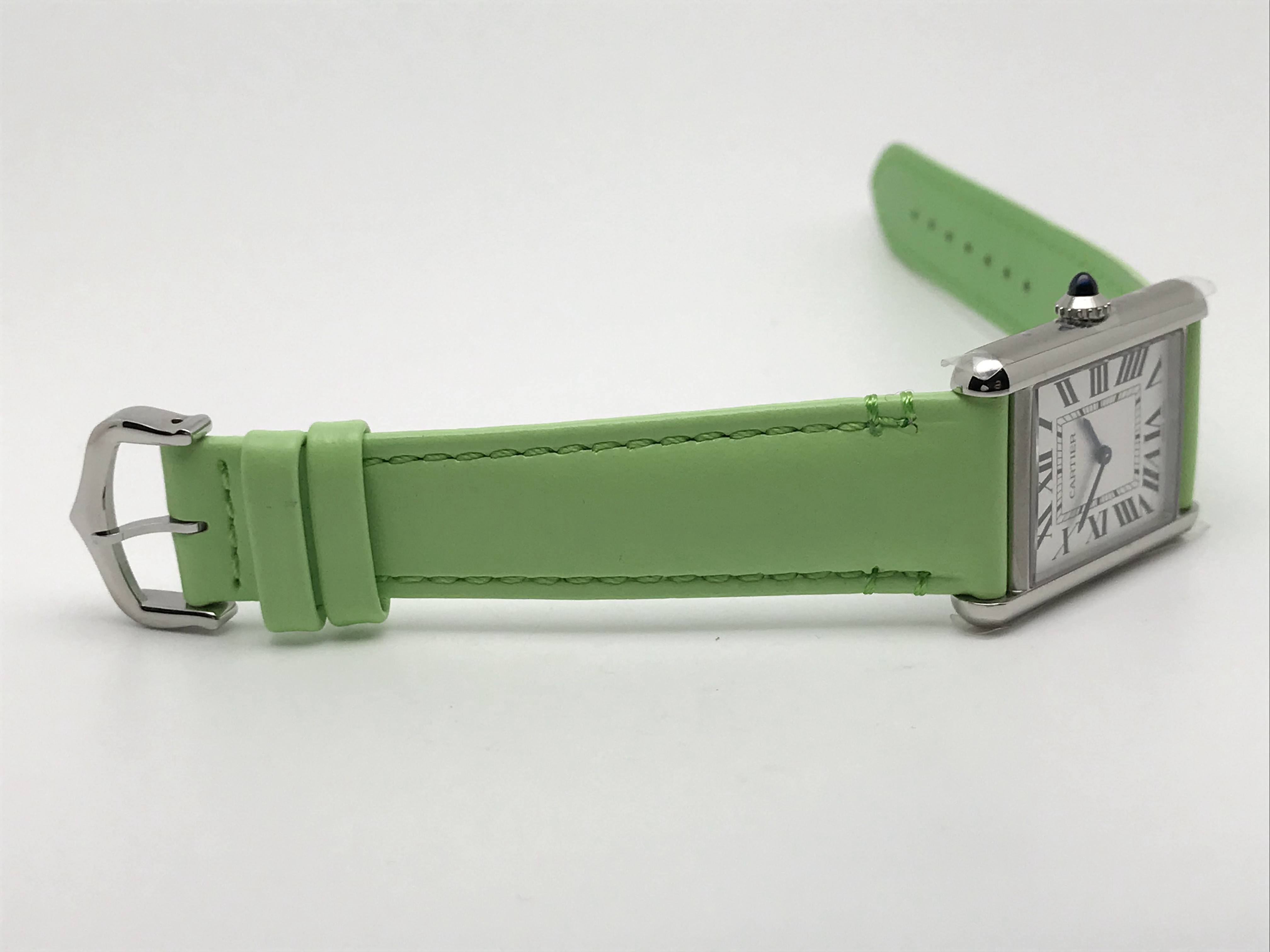 Tank Must 34mm Large Stainless Steel White Dial Green Leather Strap Quartz 3