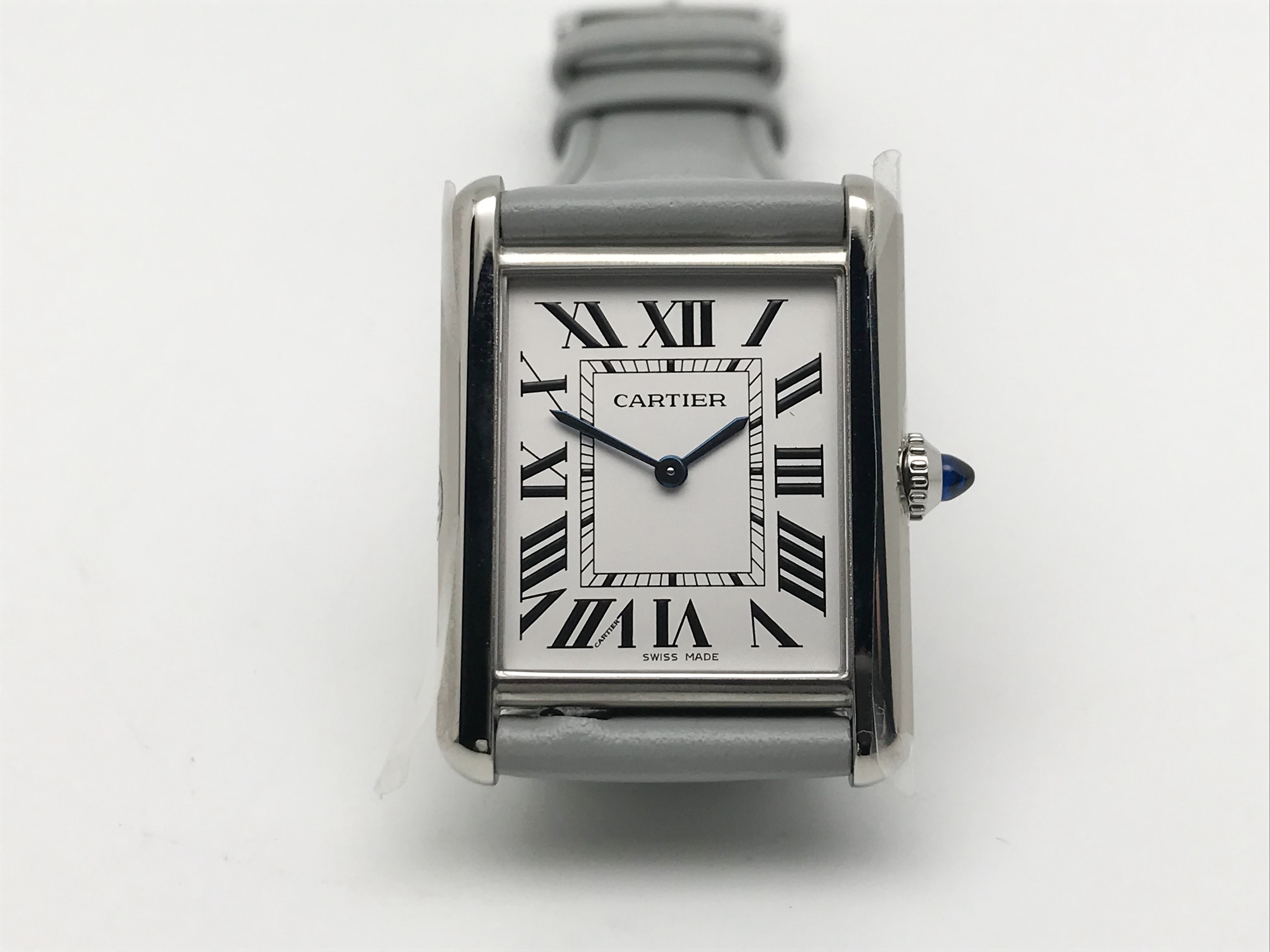 Tank Must 34mm Large Stainless Steel White Dial Grey Leather Strap Quartz