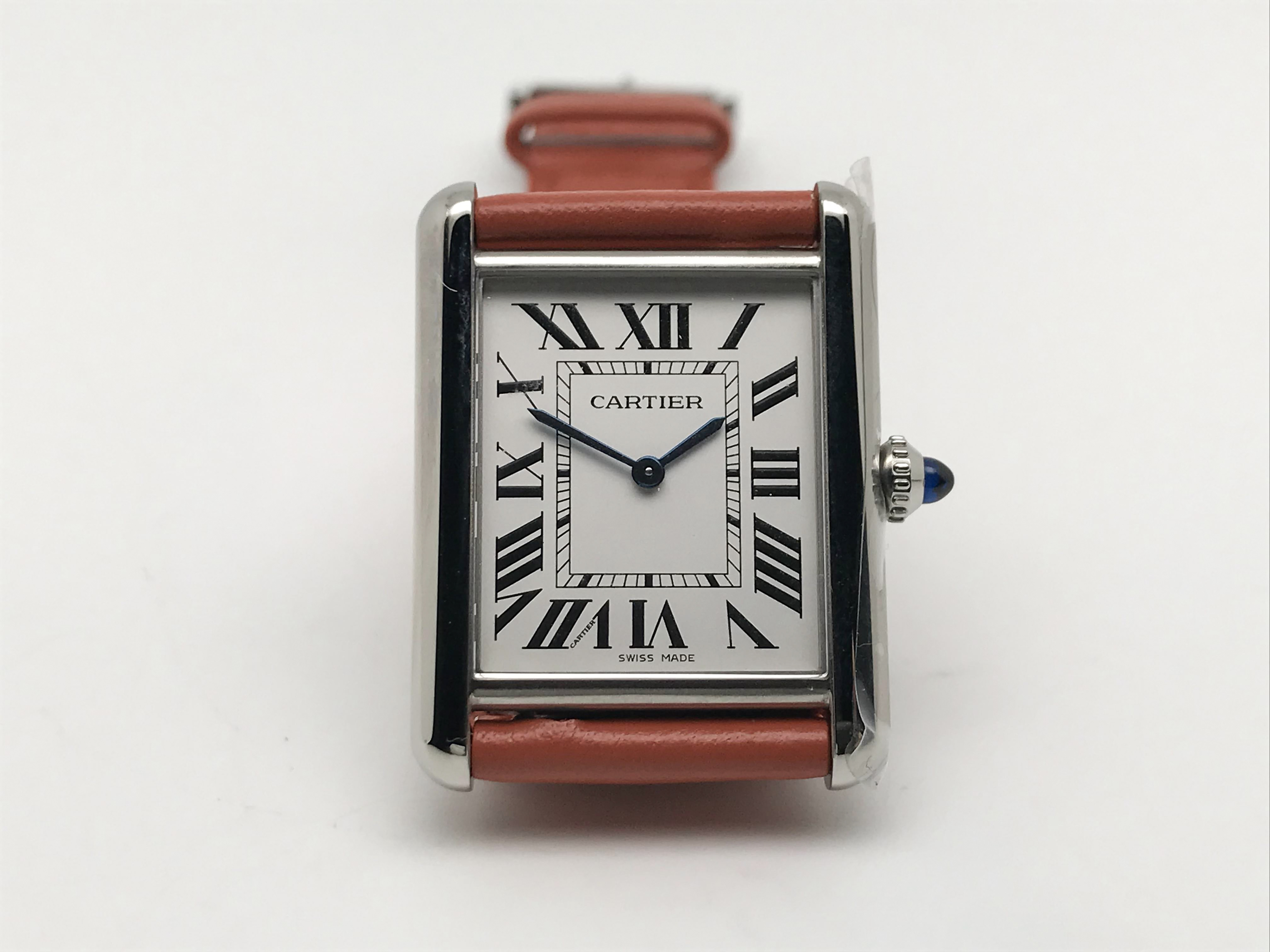 Tank Must 34mm Large Stainless Steel White Dial Orange Leather Strap Quartz