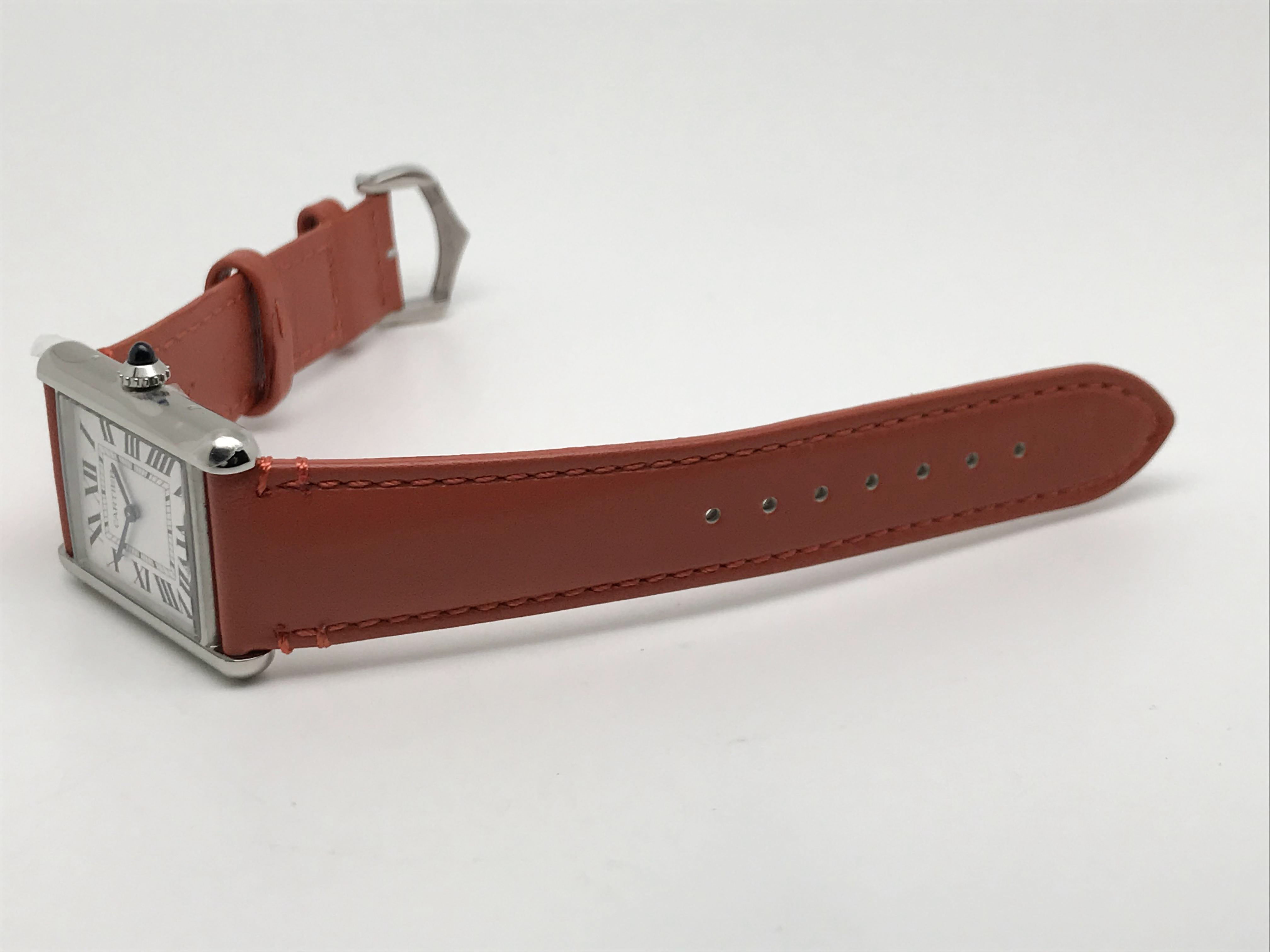 Tank Must 34mm Large Stainless Steel White Dial Orange Leather Strap Quartz 2