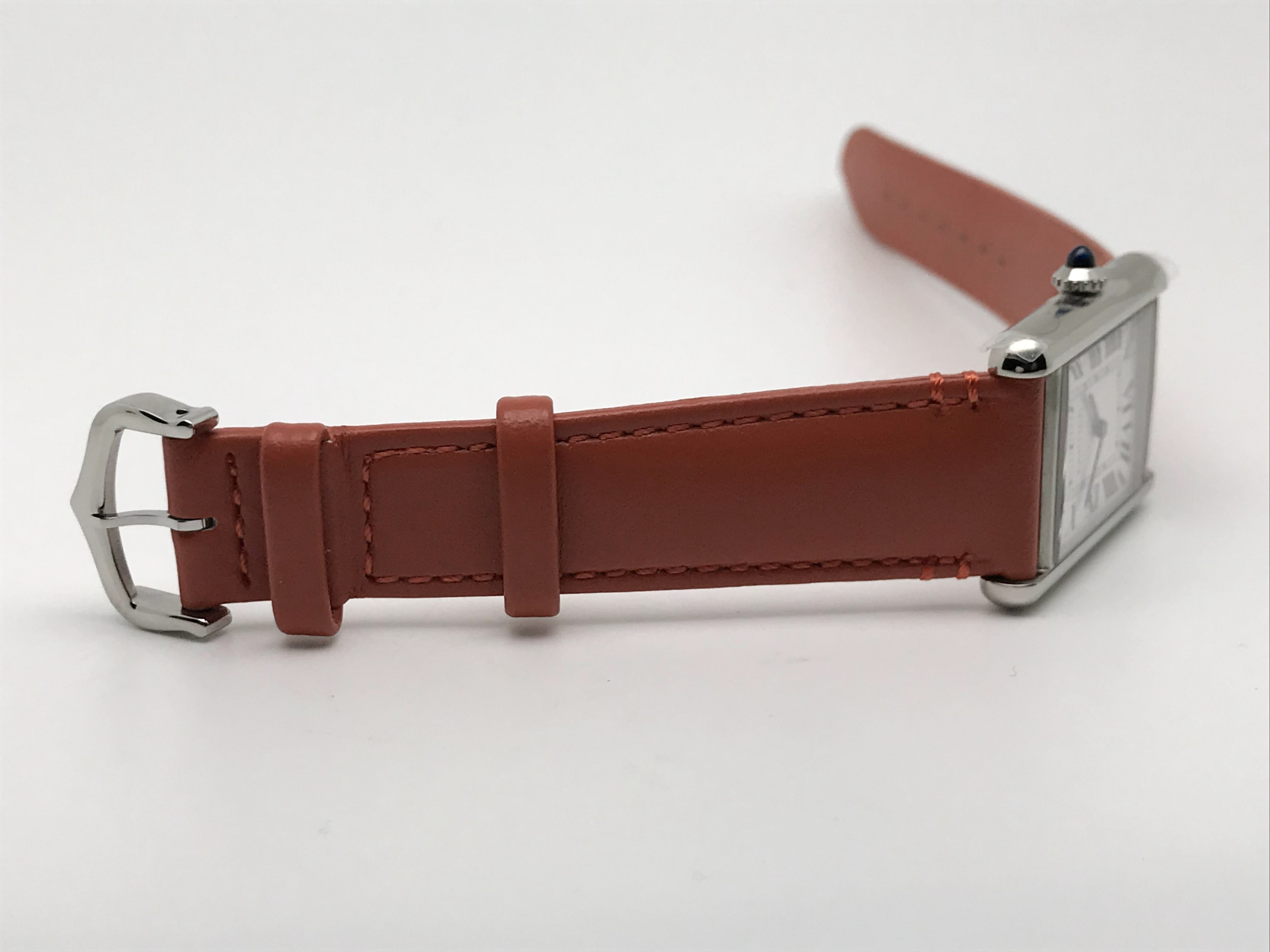 Tank Must 34mm Large Stainless Steel White Dial Orange Leather Strap Quartz 3