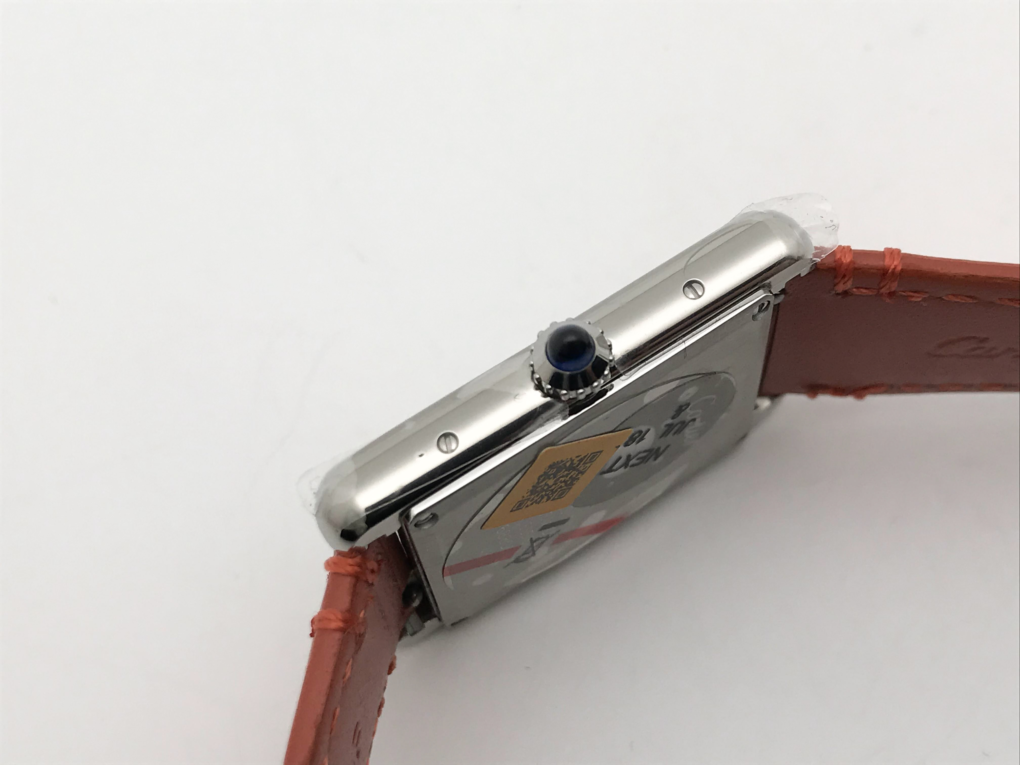 Tank Must 34mm Large Stainless Steel White Dial Orange Leather Strap Quartz 4