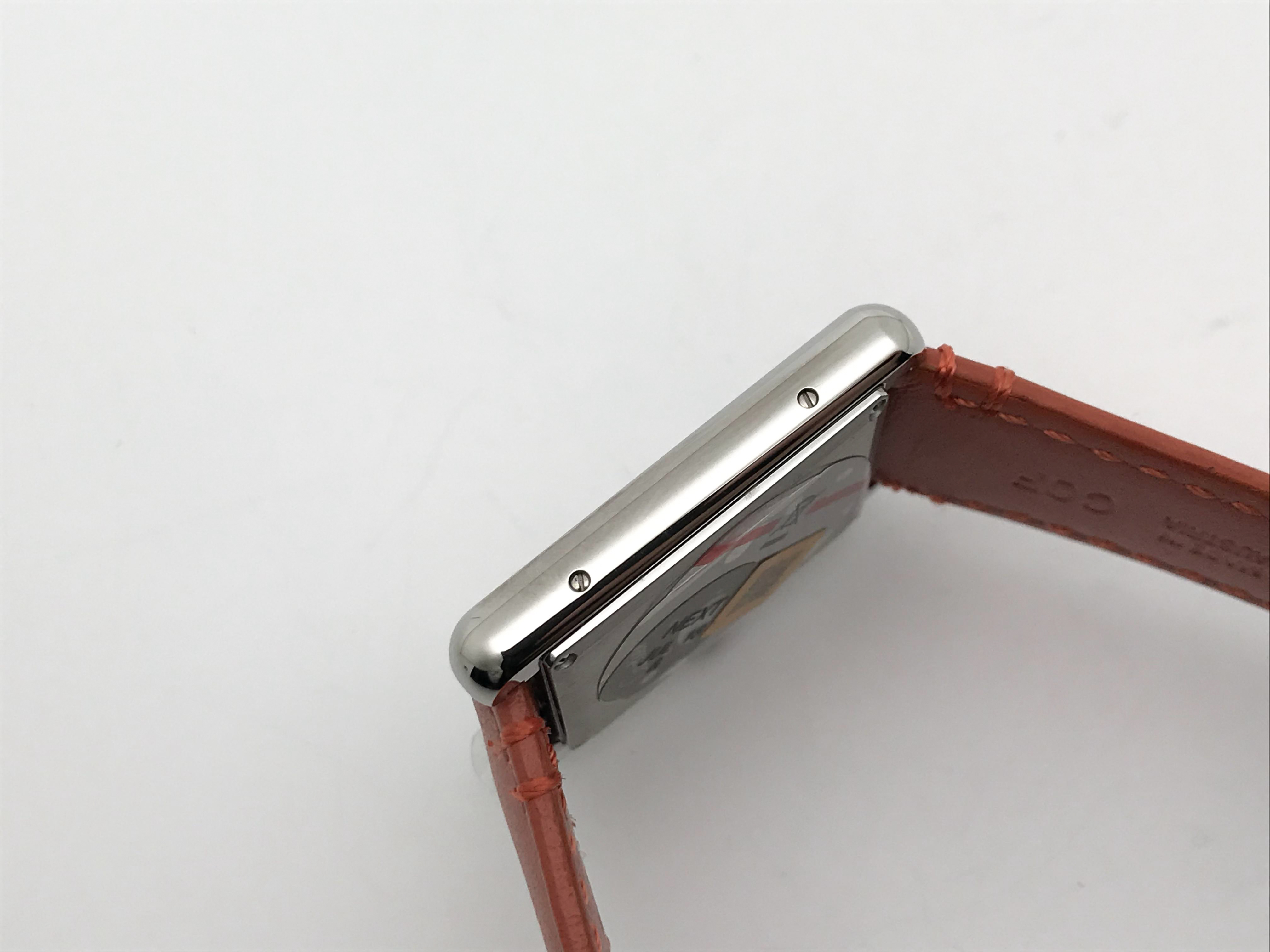 Tank Must 34mm Large Stainless Steel White Dial Orange Leather Strap Quartz 5