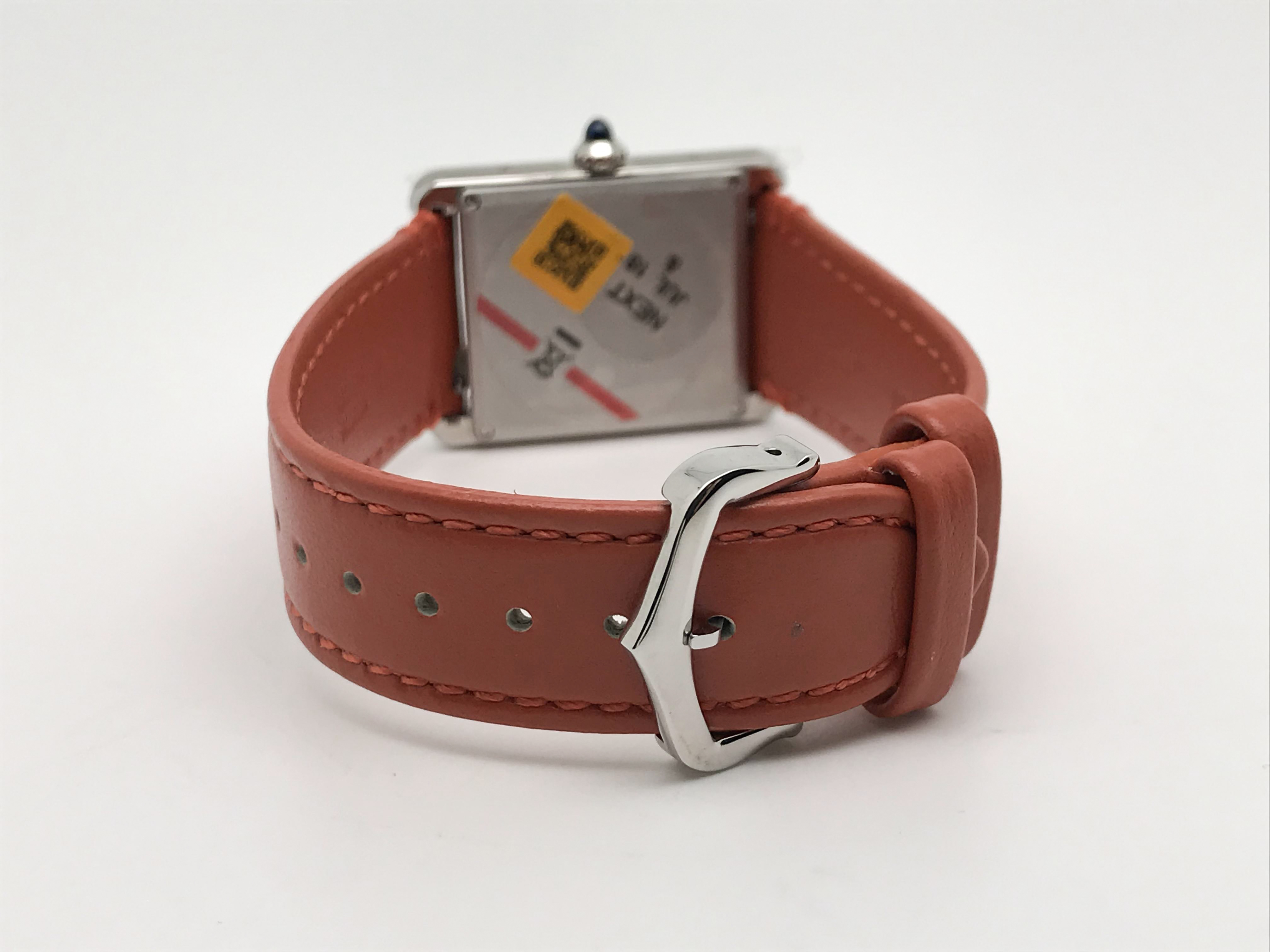 Tank Must 34mm Large Stainless Steel White Dial Orange Leather Strap Quartz 8