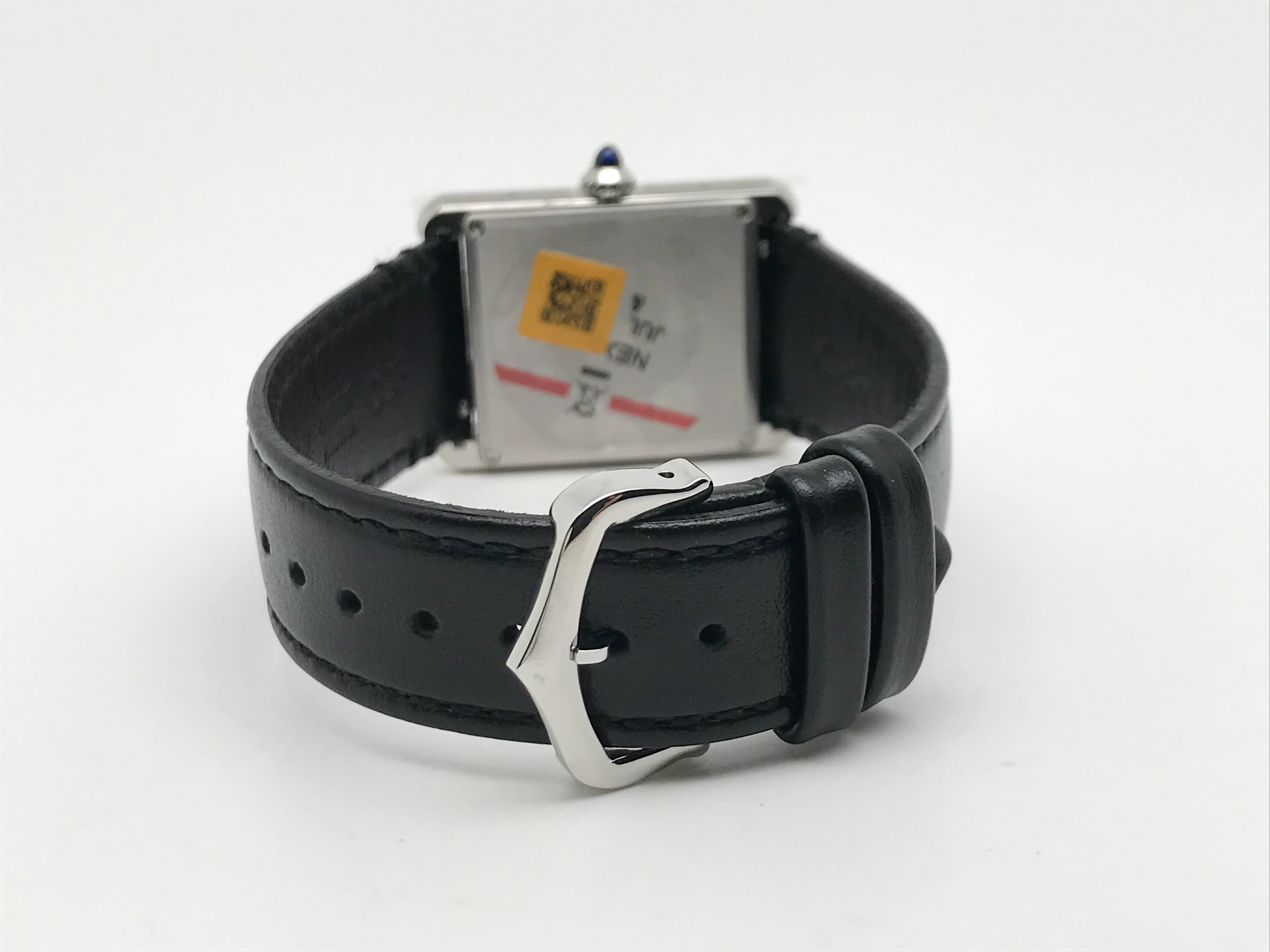 Tank Must 34mm Large Stainless Steel White Dial Black Leather Strap Quartz 8