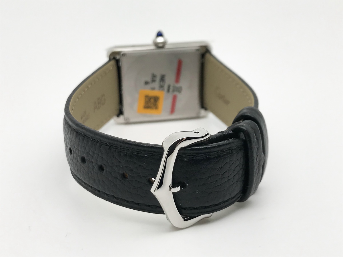 Tank Must 34mm Large Stainless Steel White Dial Black Calf Leather Strap Quartz 8