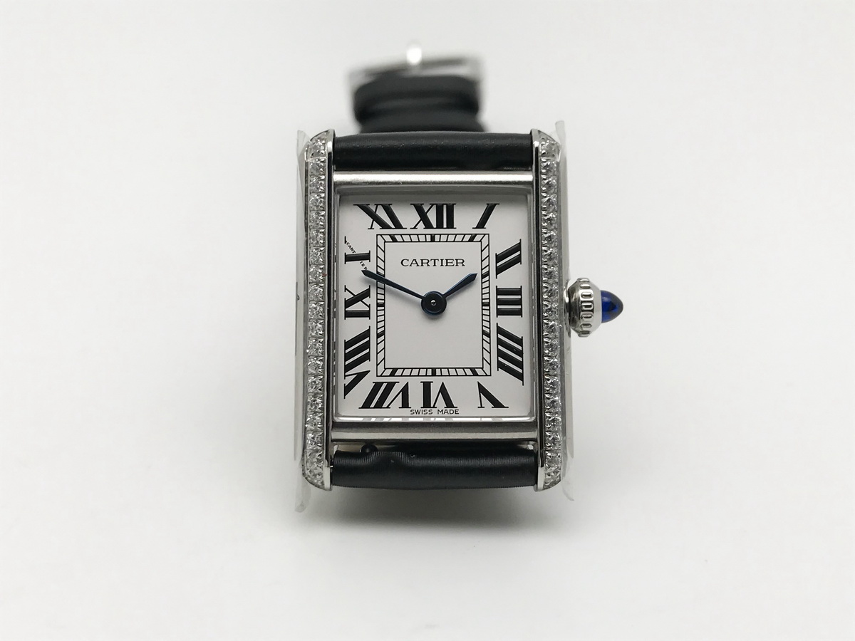 Tank Must 30mm Ladies Stainless Steel White Dial Black Satin Leather Strap Quartz