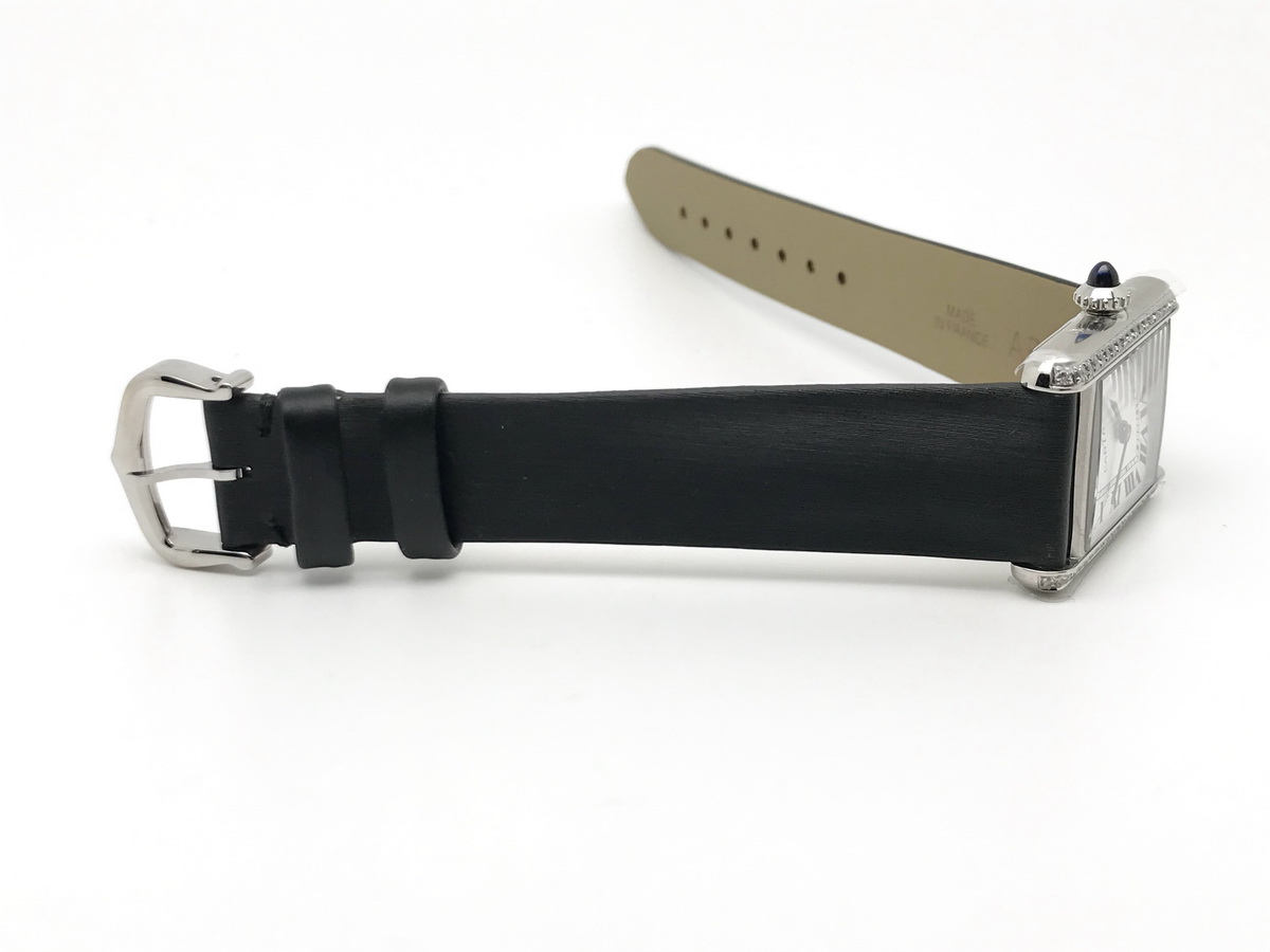 Tank Must 30mm Ladies Stainless Steel White Dial Black Satin Leather Strap Quartz 3