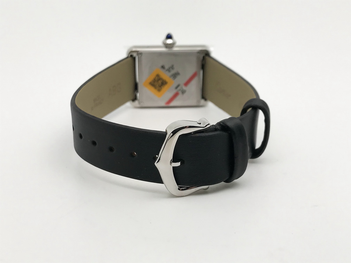 Tank Must 30mm Ladies Stainless Steel White Dial Black Satin Leather Strap Quartz 8