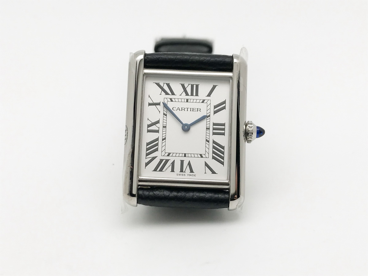 Tank Must 30mm Ladies Stainless Steel White Dial Black Satin Leather Strap Quartz 9