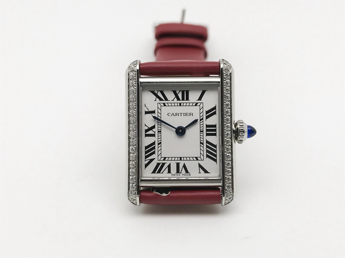 Tank Must 30mm Ladies Stainless Steel White Dial Red Satin Leather Strap Quartz
