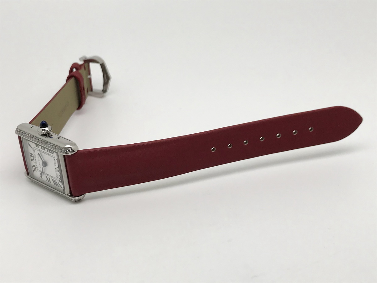 Tank Must 30mm Ladies Stainless Steel White Dial Red Satin Leather Strap Quartz 2