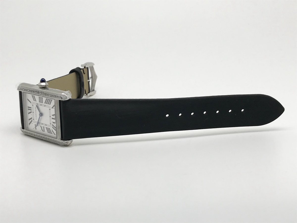 Tank Must 34mm Large Stainless Steel White Dial Black Satin Leather Strap Quartz 2