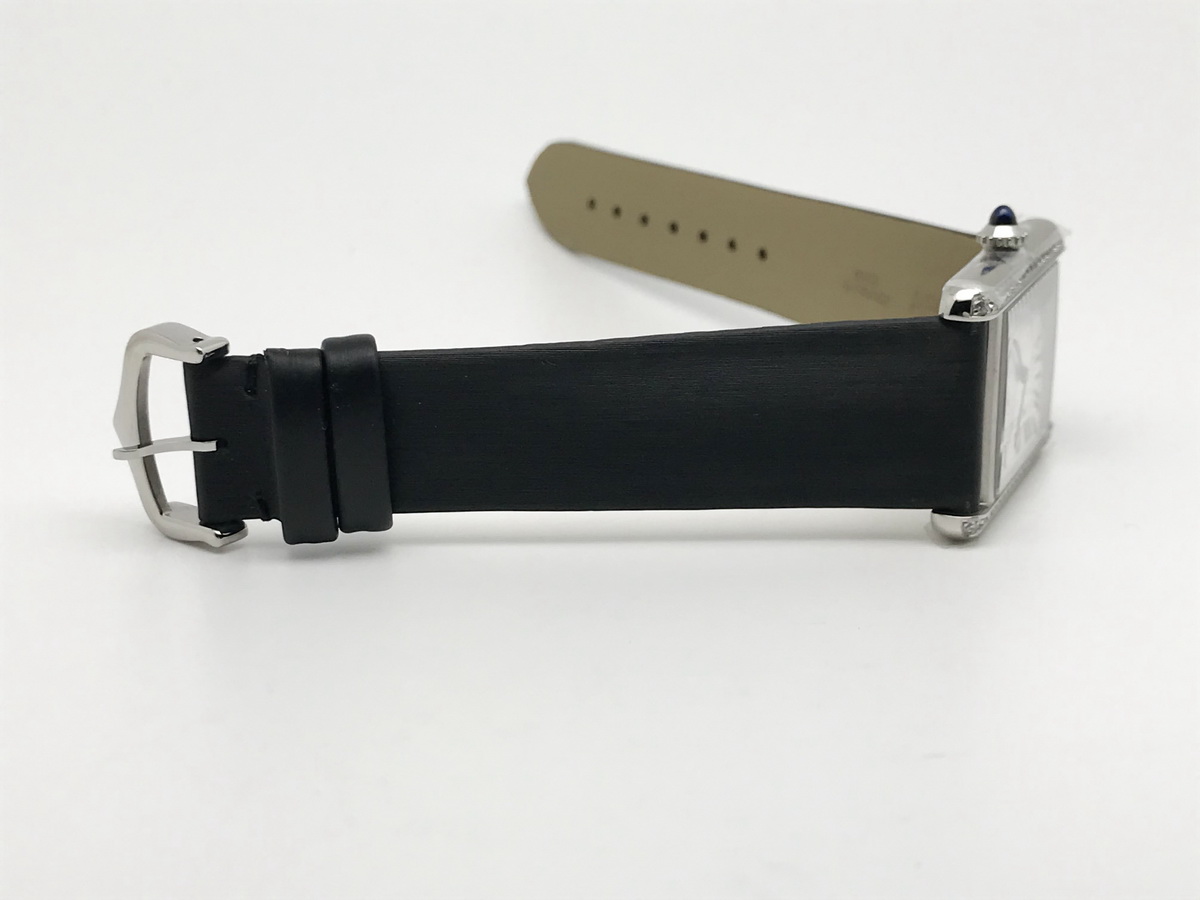 Tank Must 34mm Large Stainless Steel White Dial Black Satin Leather Strap Quartz 3