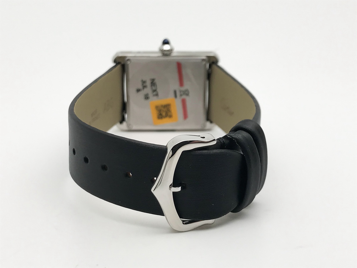 Tank Must 34mm Large Stainless Steel White Dial Black Satin Leather Strap Quartz 8