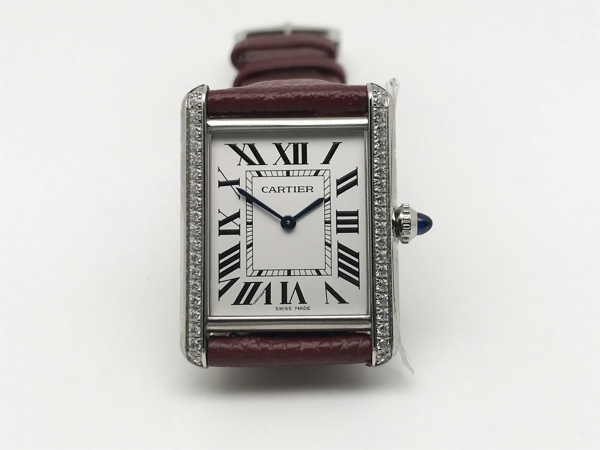 Tank Must 34mm Large Stainless Steel White Dial Red Leather Strap Quartz