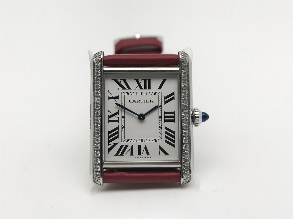 Tank Must 34mm Large Stainless Steel White Dial Red Satin Leather Strap Quartz