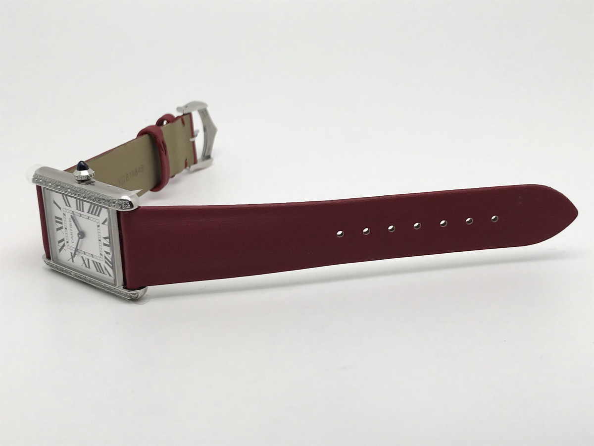 Tank Must 34mm Large Stainless Steel White Dial Red Satin Leather Strap Quartz 2
