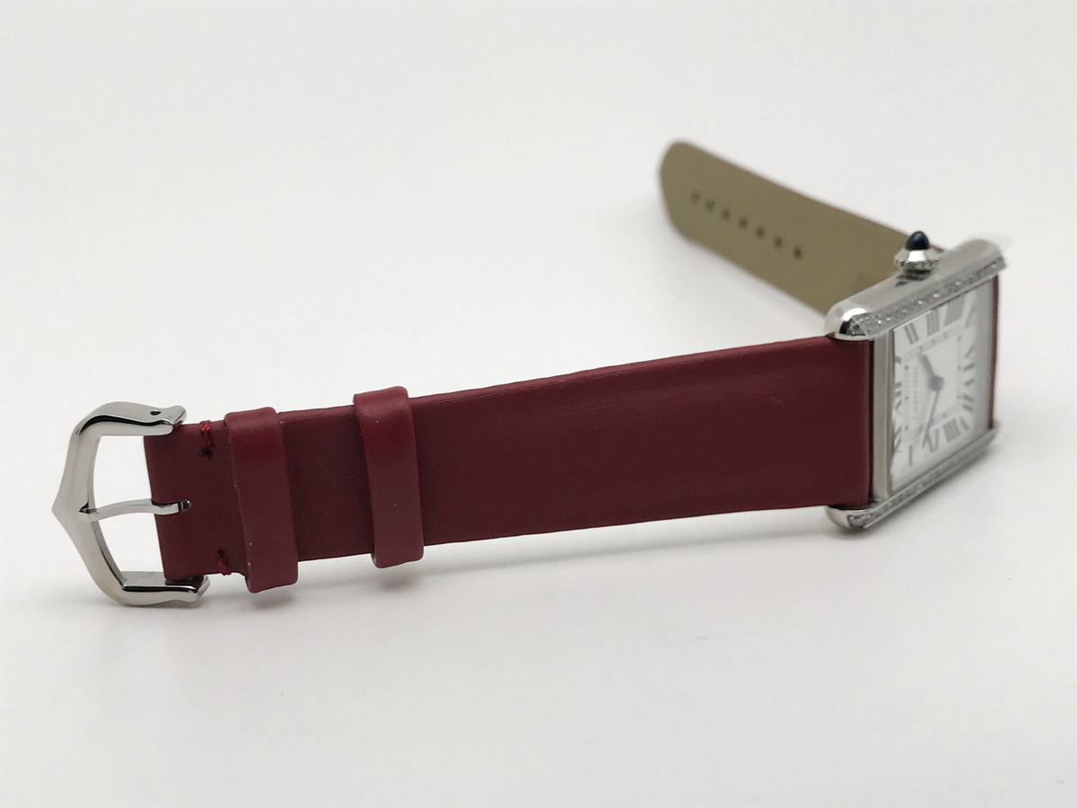 Tank Must 34mm Large Stainless Steel White Dial Red Satin Leather Strap Quartz 3